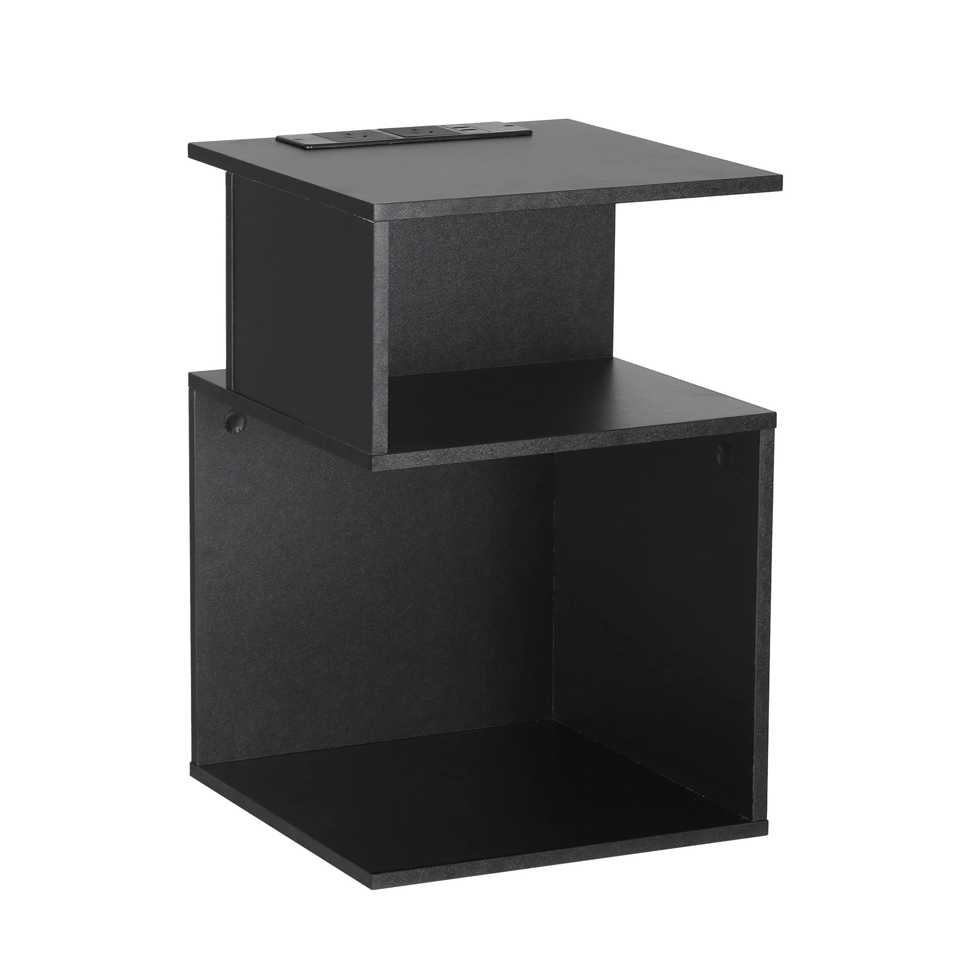 3 Artiss Bedside Table 2 Shelves S-Shaped Charging Station - Black, 3 of 7