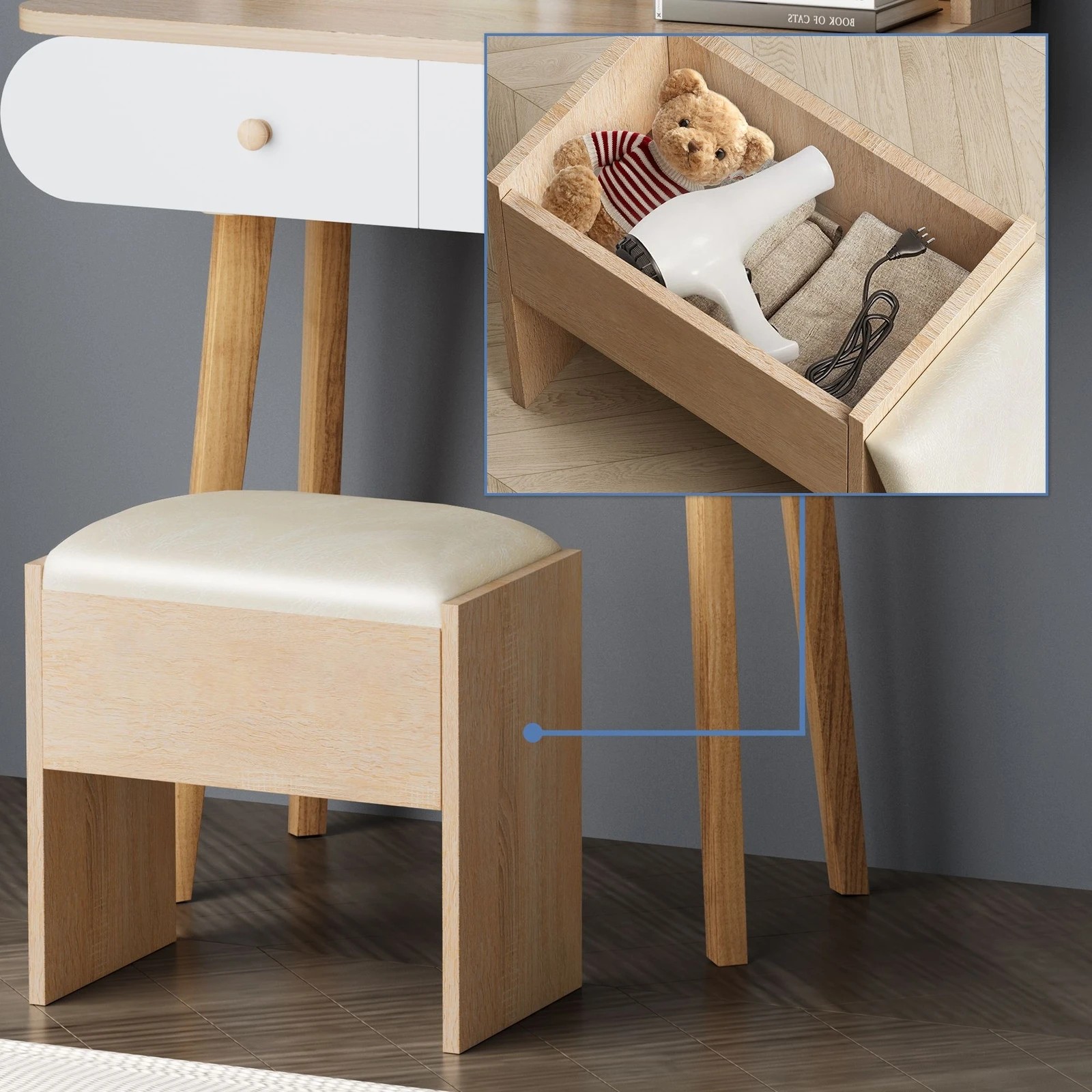 6 Alfordson Dressing Table Stool Set Makeup Mirror Desk LED Wood, 6 of 10