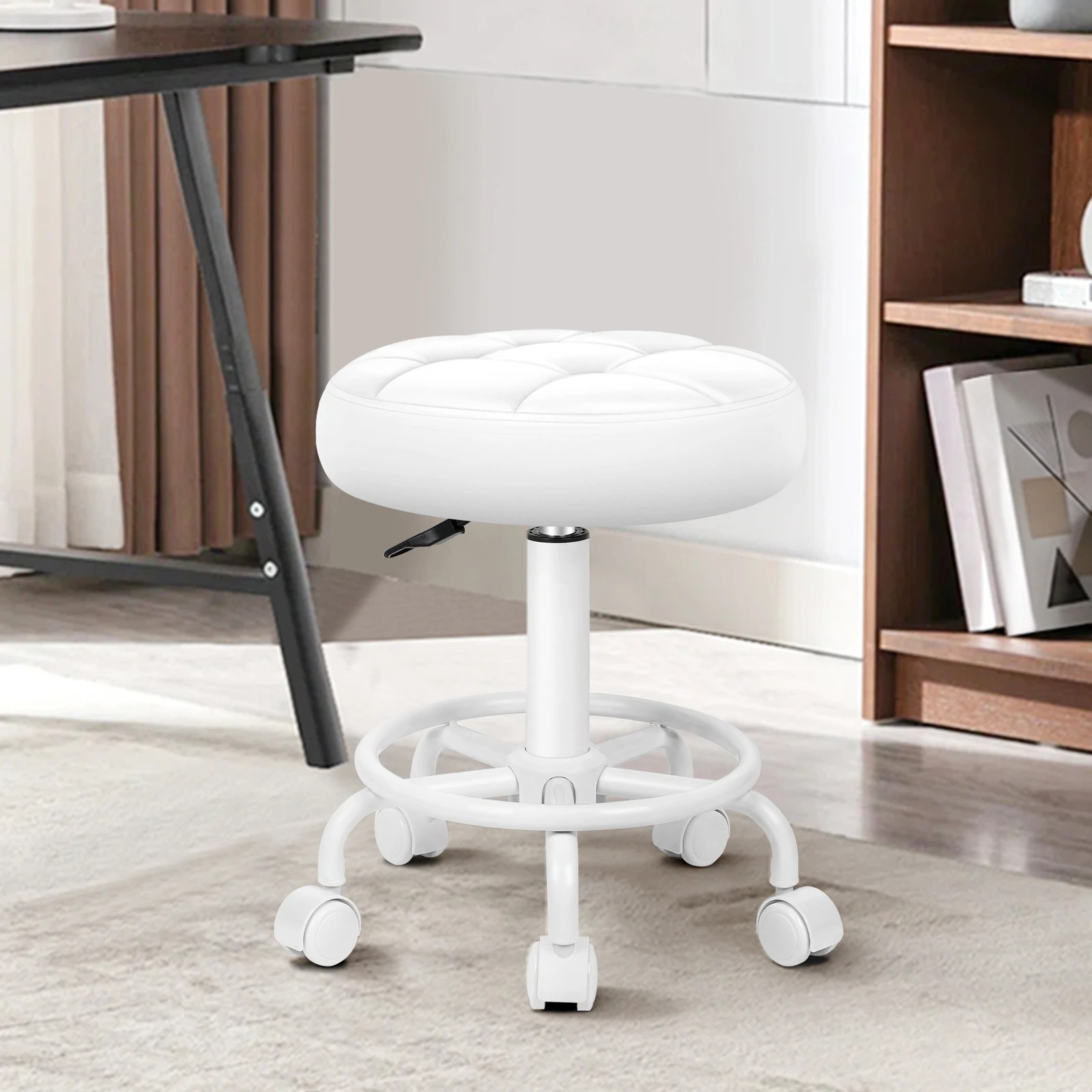 4 Alfordson 2x Salon Stool Round Swivel Barber Hair Dress Chair Gas Lift - White, 4 of 7