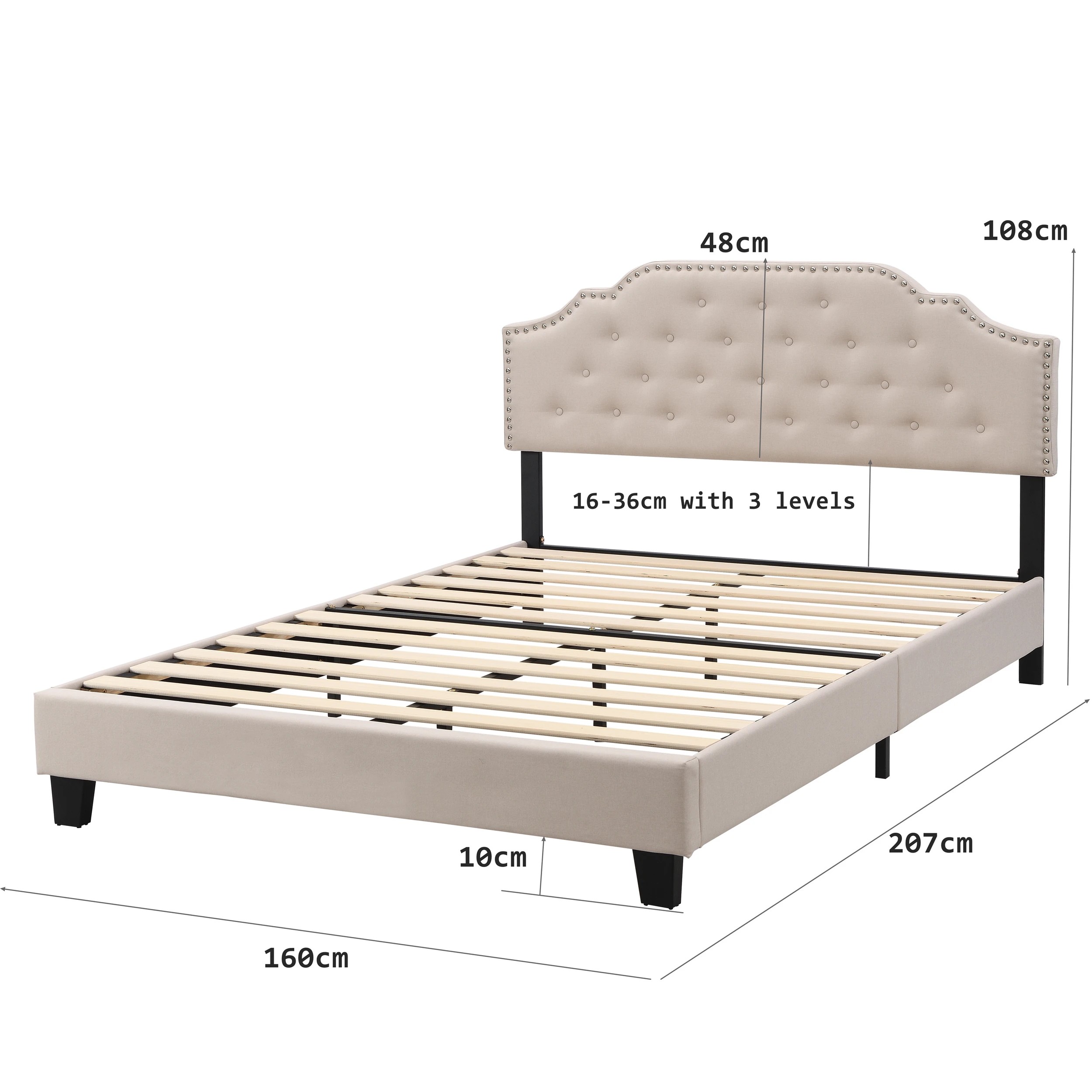 10 IHOMDEC BEF02 Queen Size Bed Frame Base - Beige - Beige, 10 of 10