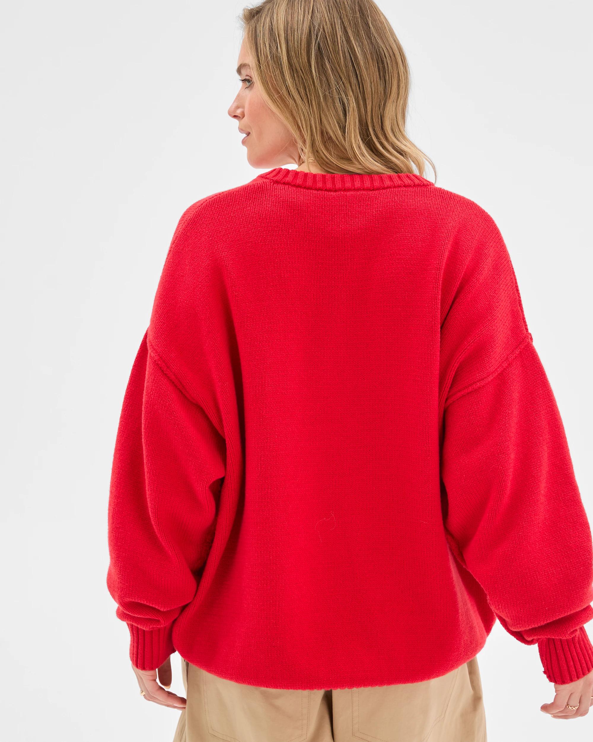 7 Lily Loves Australian Cotton Blend Deep V-Neck Jumper FLAME, 7 of 7