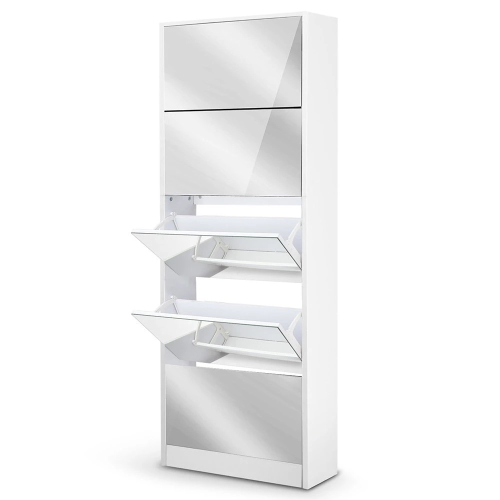 1 Artiss Shoe Rack Cabinet Mirror 25 Pairs - White, 1 of 7