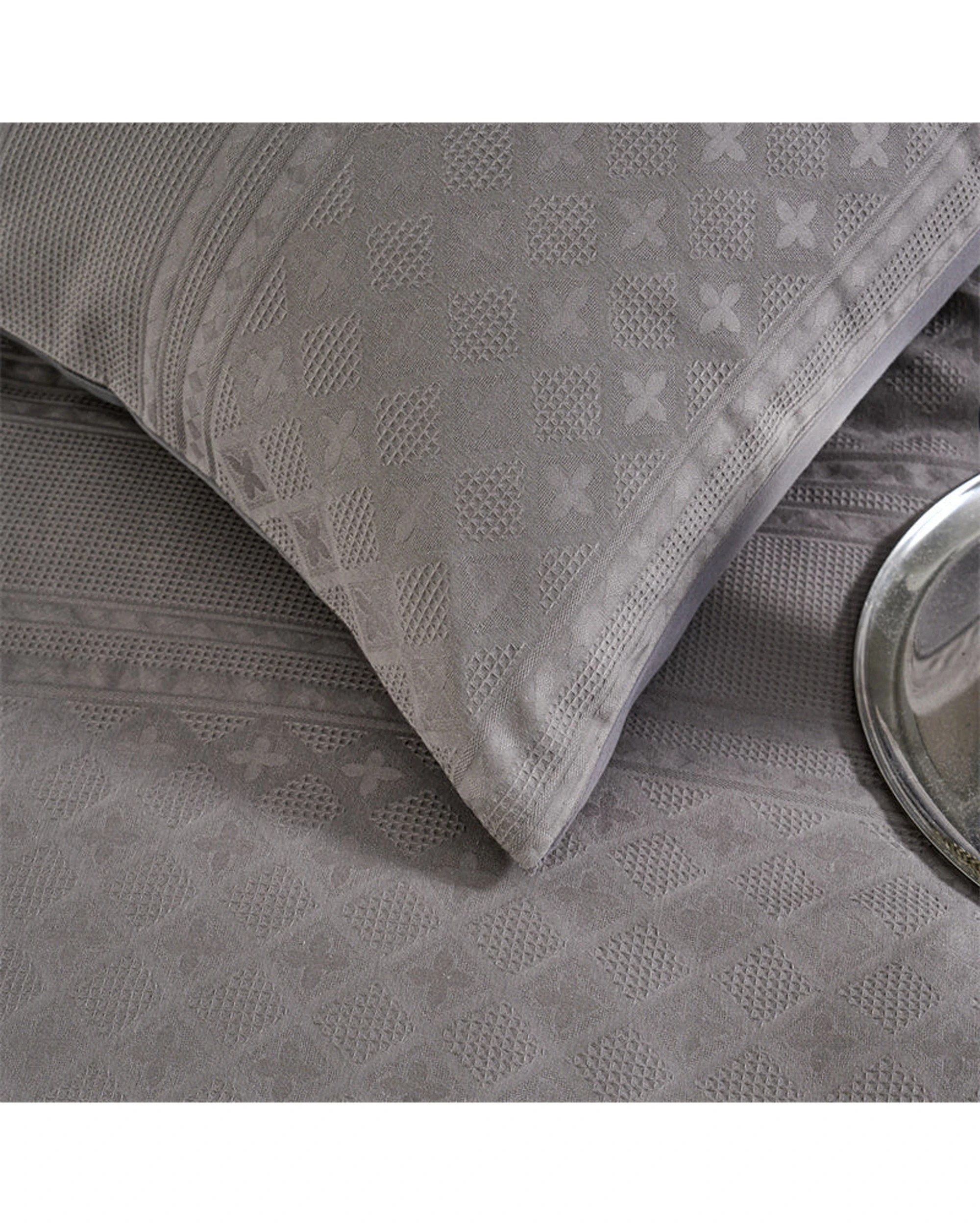 7 Cotton More Waffle Jacquard Quilt Cover Set 100% Cotton King Dark - Grey, 7 of 7