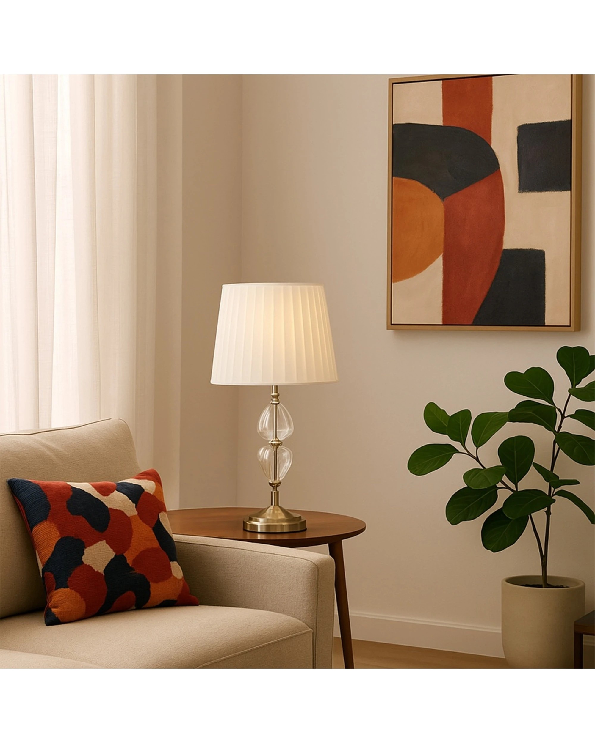 3 Urban Style Edith Table Lamp Glass Brushed Metal Base Pleated Shade Inline - Grey, 3 of 4