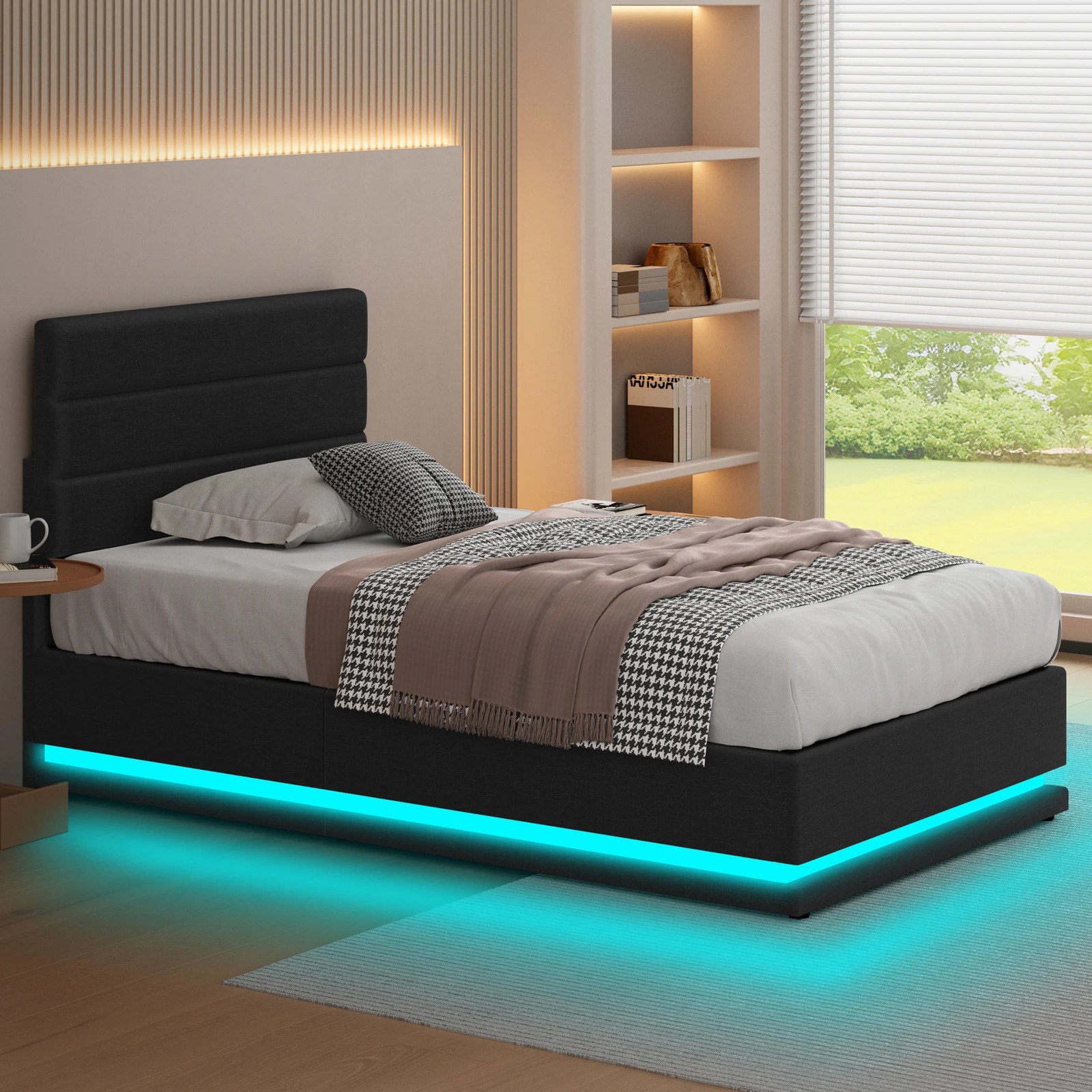 7 Alfordson Bed Frame King Single Platform RGB LED Gas Lift Storage Base - Charcoal, 7 of 10