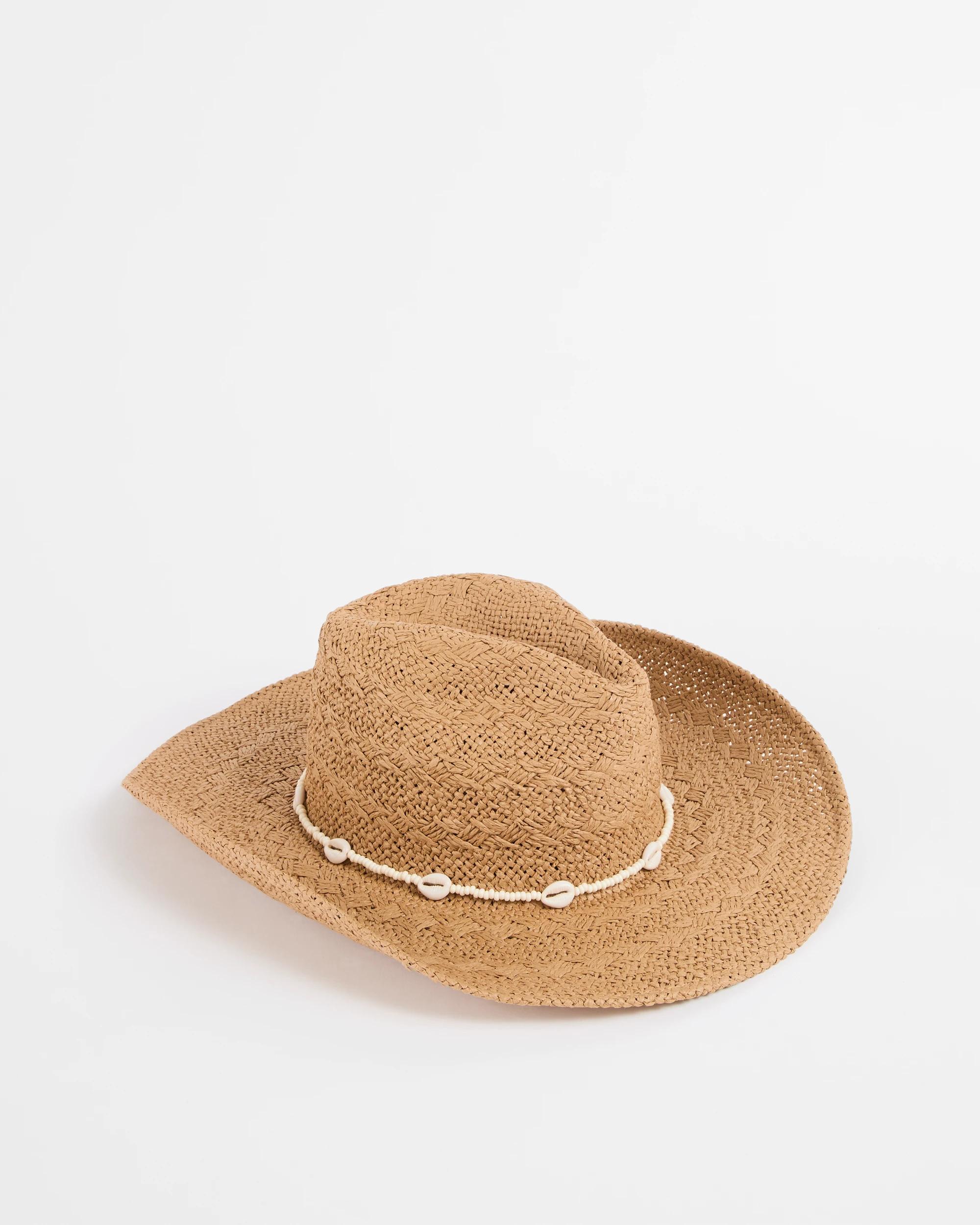 1 Target Woman Paper Straw Bead Trim Cowboy Hat DARK NATURAL, 1 of 2