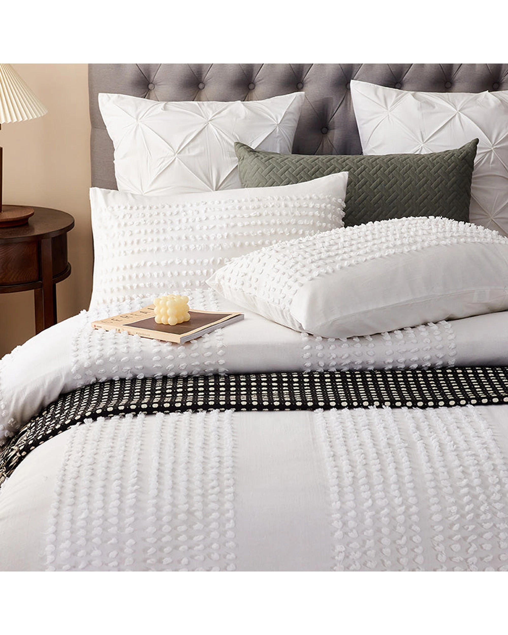 4 Cotton More 100% Cotton Tufted Pattern Quilt Doona Cover Set Double - White, 4 of 7
