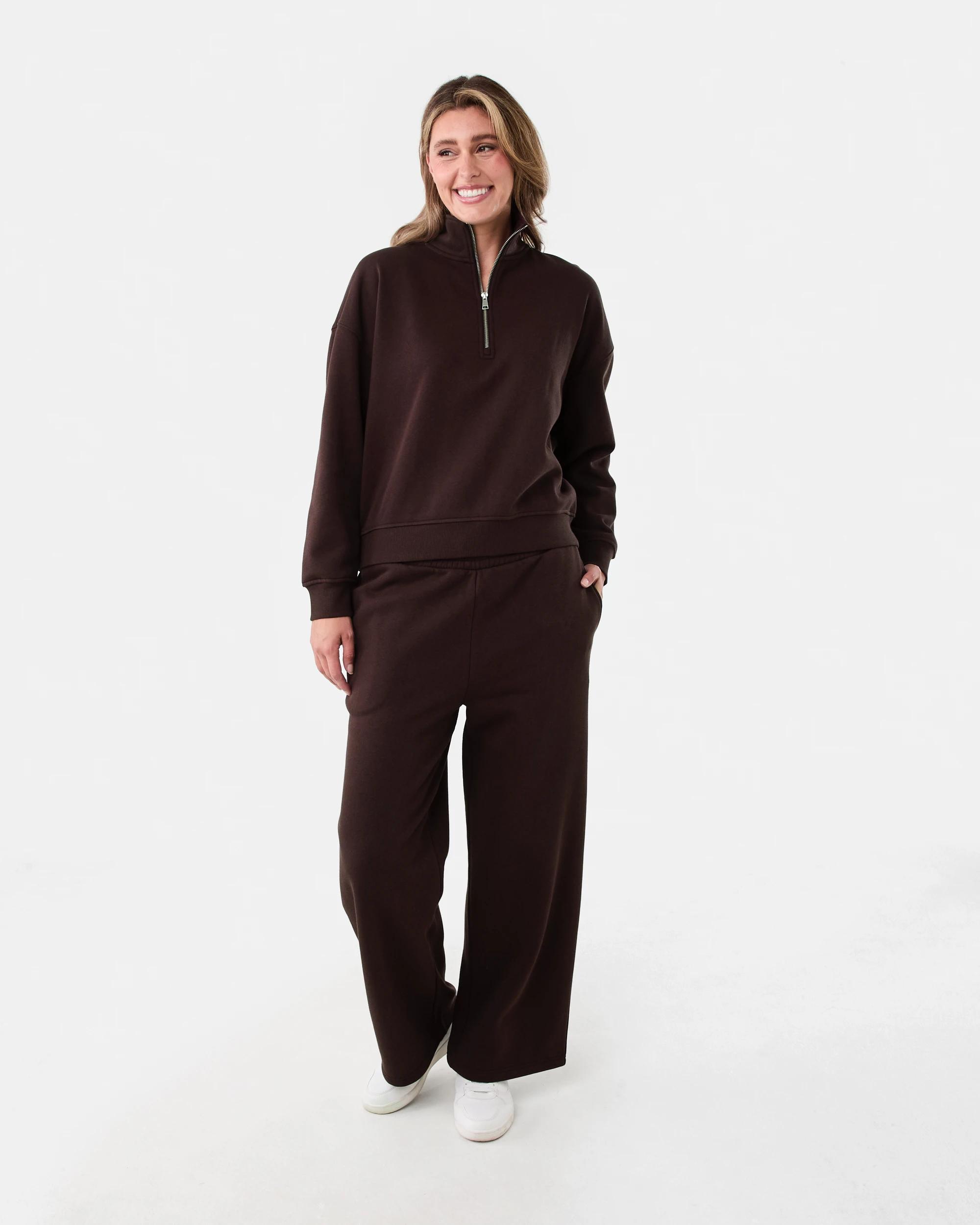 6 Quarter Zip Seam Front Sweatshirt Choc Plum, 6 of 6