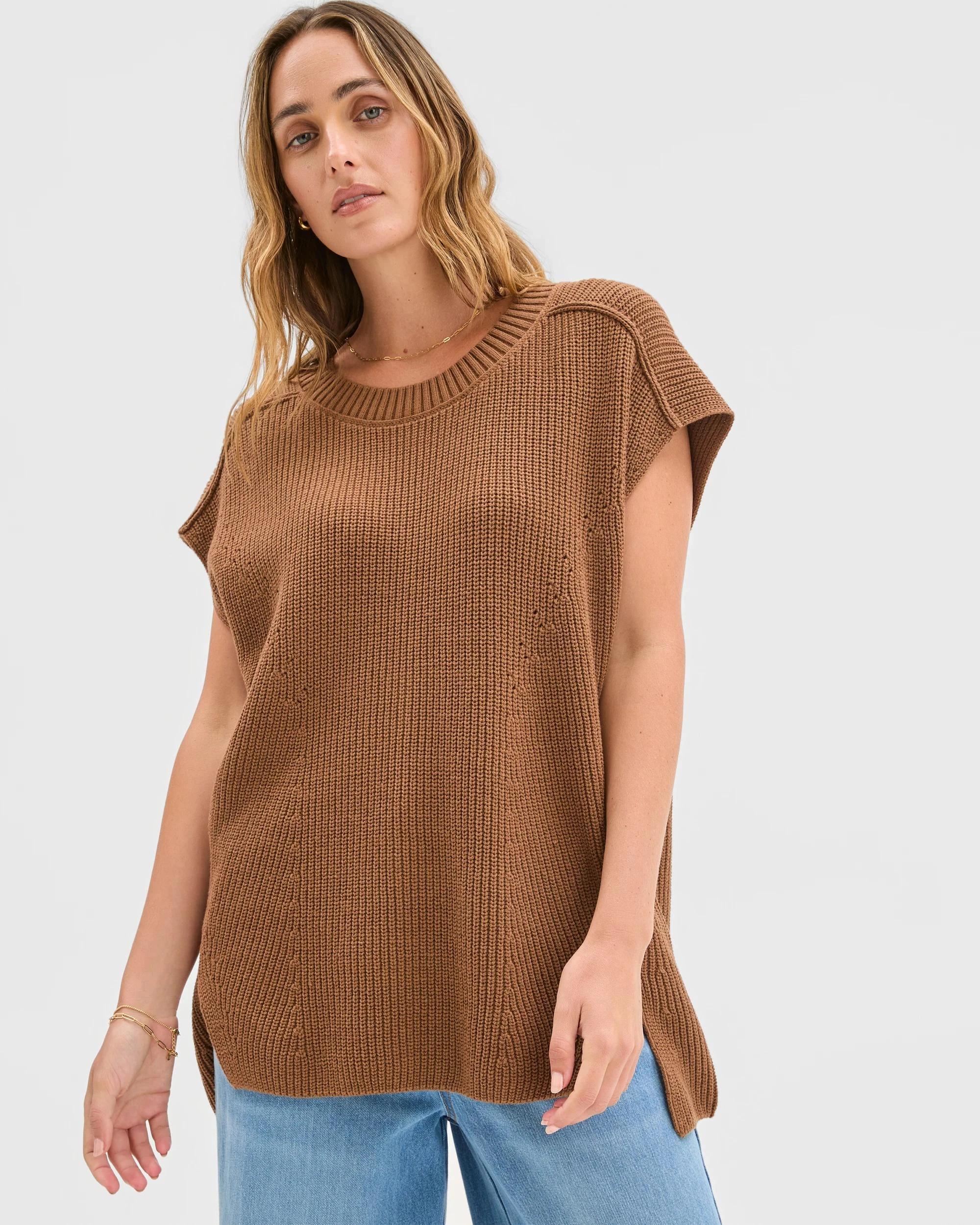 3 Target Woman Australian Cotton Blend Split Hem Vest PARTRIDGE, 3 of 5