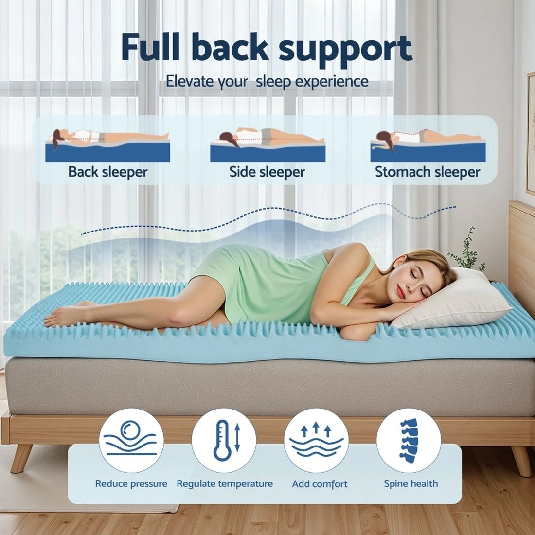 4 Giselle 8cm Memory Foam Mattress Topper Gel Egg Crate Foam Bamboo Queen - Blue, 4 of 9