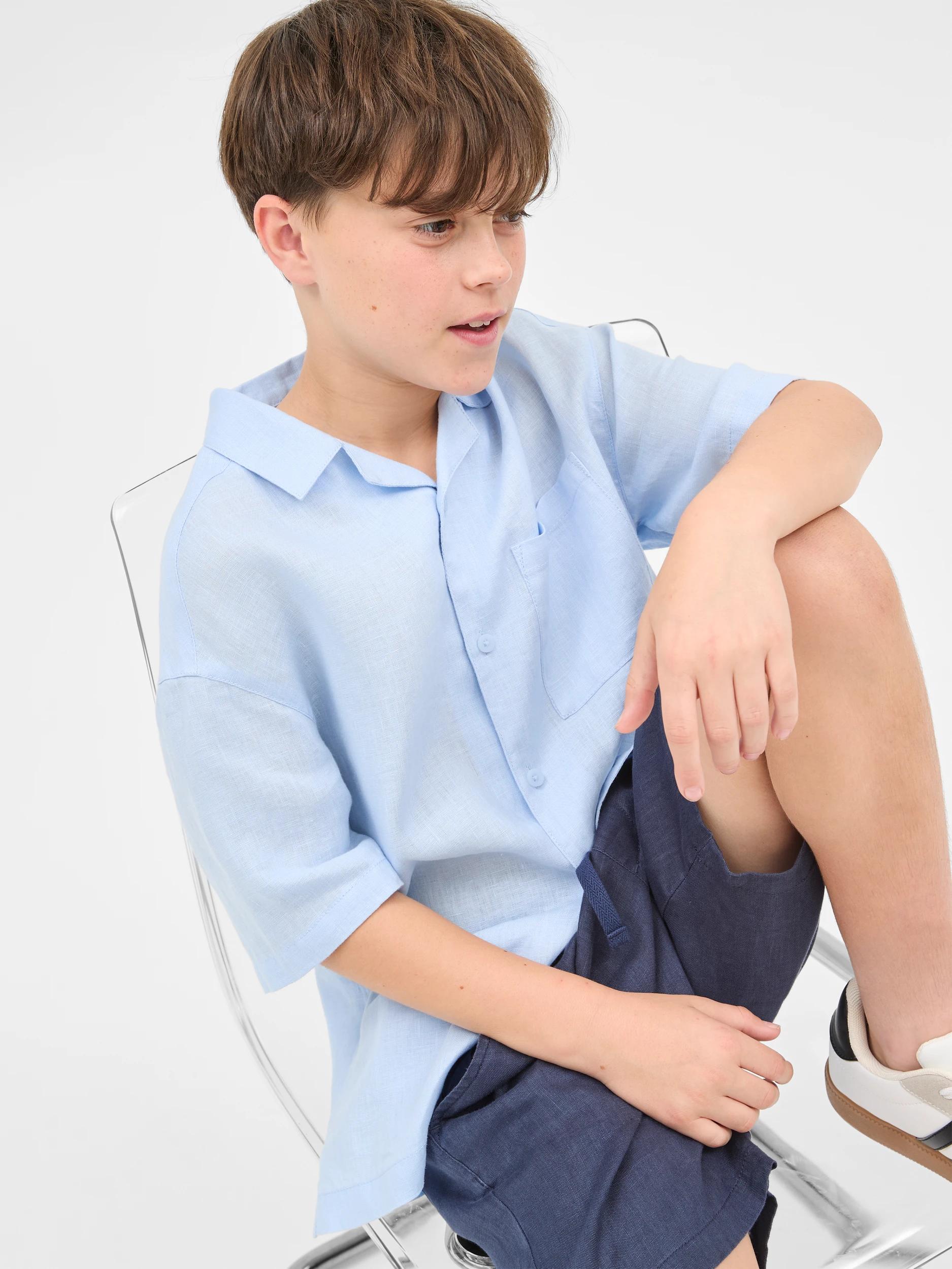 3 Target European Linen Short Sleeve Shirt BLUE, 3 of 6