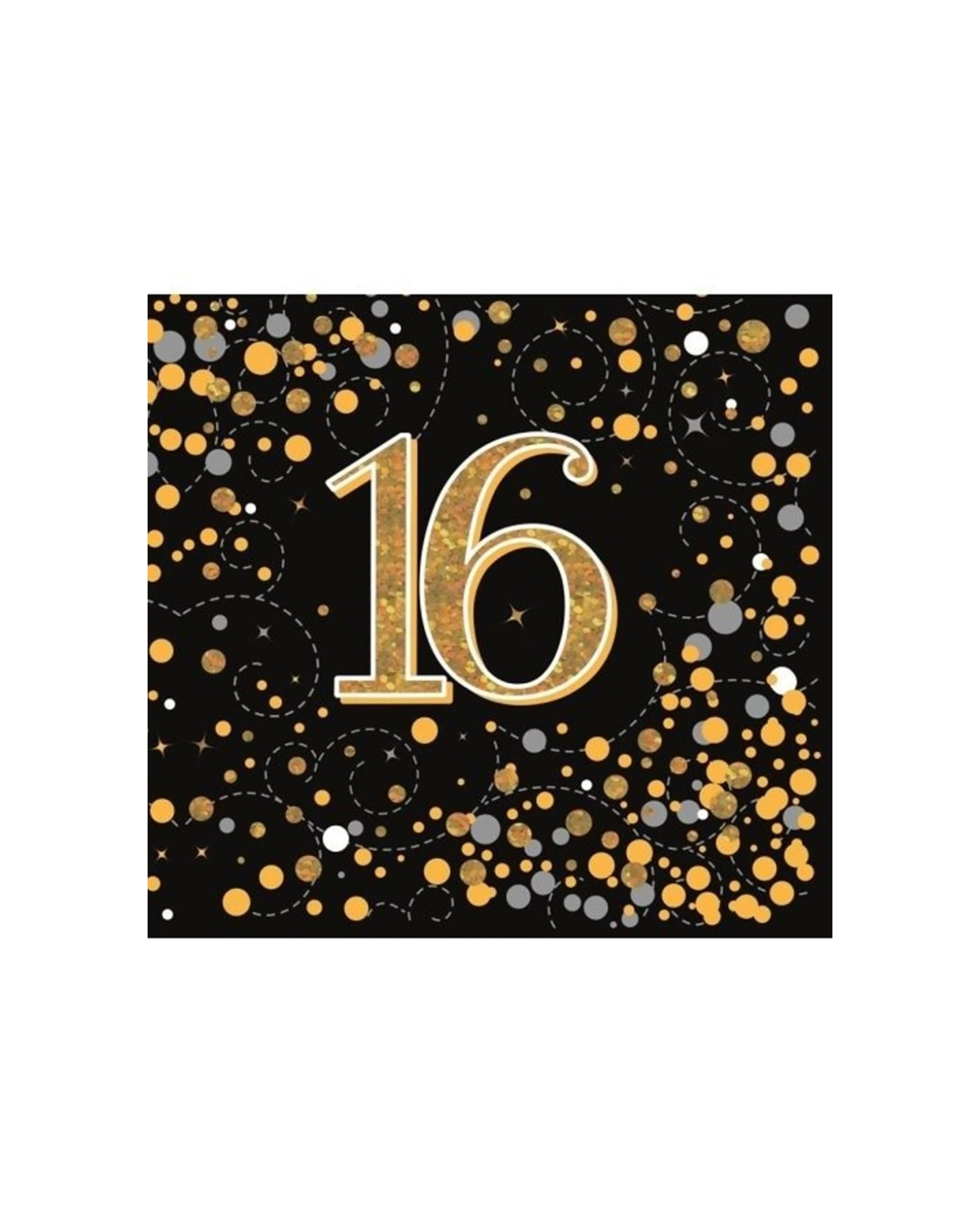 1 Alpen 16pc Sparkling Fizz Napkins 16th Birthday - Black, 1 of 1