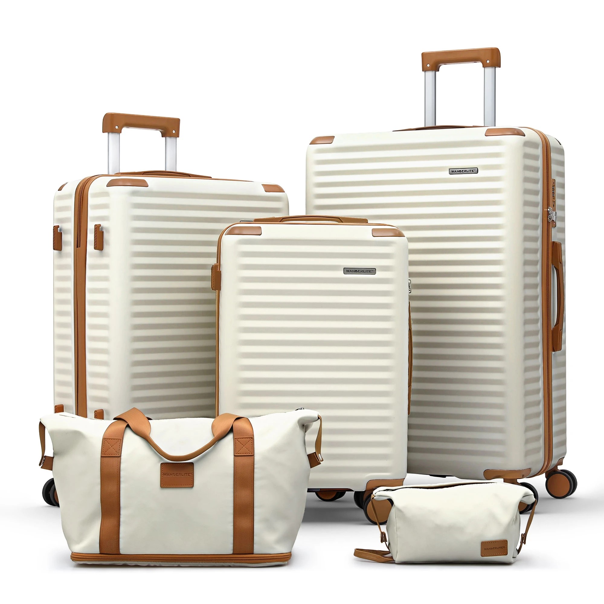 1 Wanderlite 5pcs Luggage Suitcase Set Trolley Travel TSA Lightweight Hard - White, 1 of 1