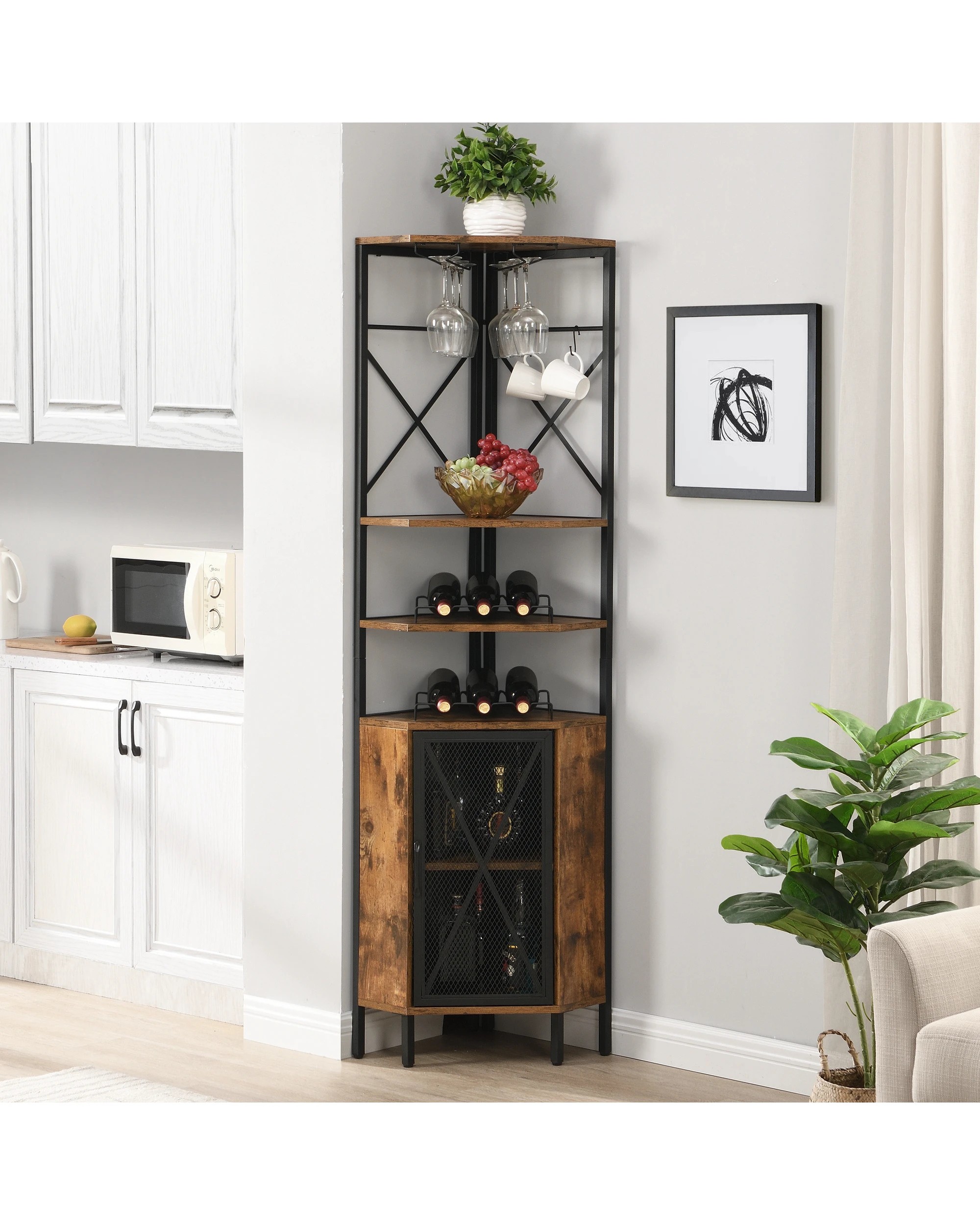 2 IHOMDEC 6 Tier Pentagon Corner Wine Rack Storage Cabinet, 2 of 5