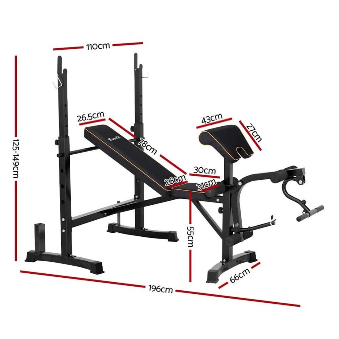 2 Everfit Weight Bench 10 in 1 Bench Press Home Gym Station 330kg Capacity - Black, 2 of 6