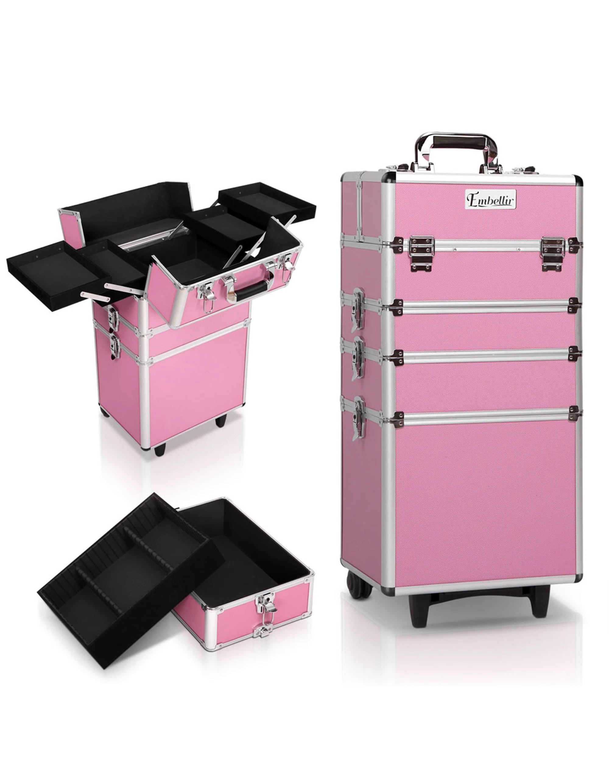 1 Embellir Makeup Case Beauty Trolley Cosmetic Organiser Box Travel Wheels - Multi, 1 of 8