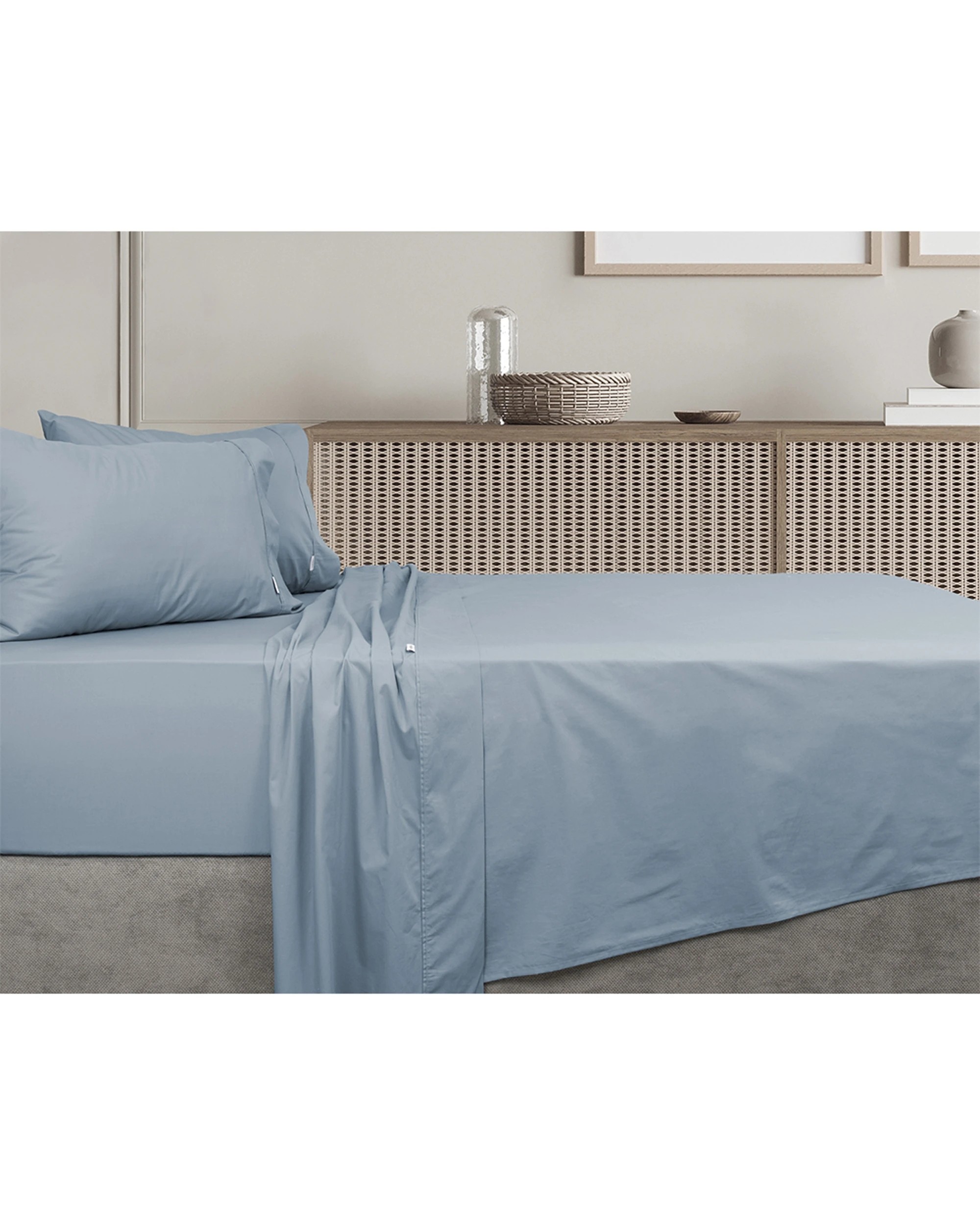 1 Algodon 300TC Cotton Fitted Bedding Bed Sheet Set Faded Denim - Double Bed - Blue, 1 of 4