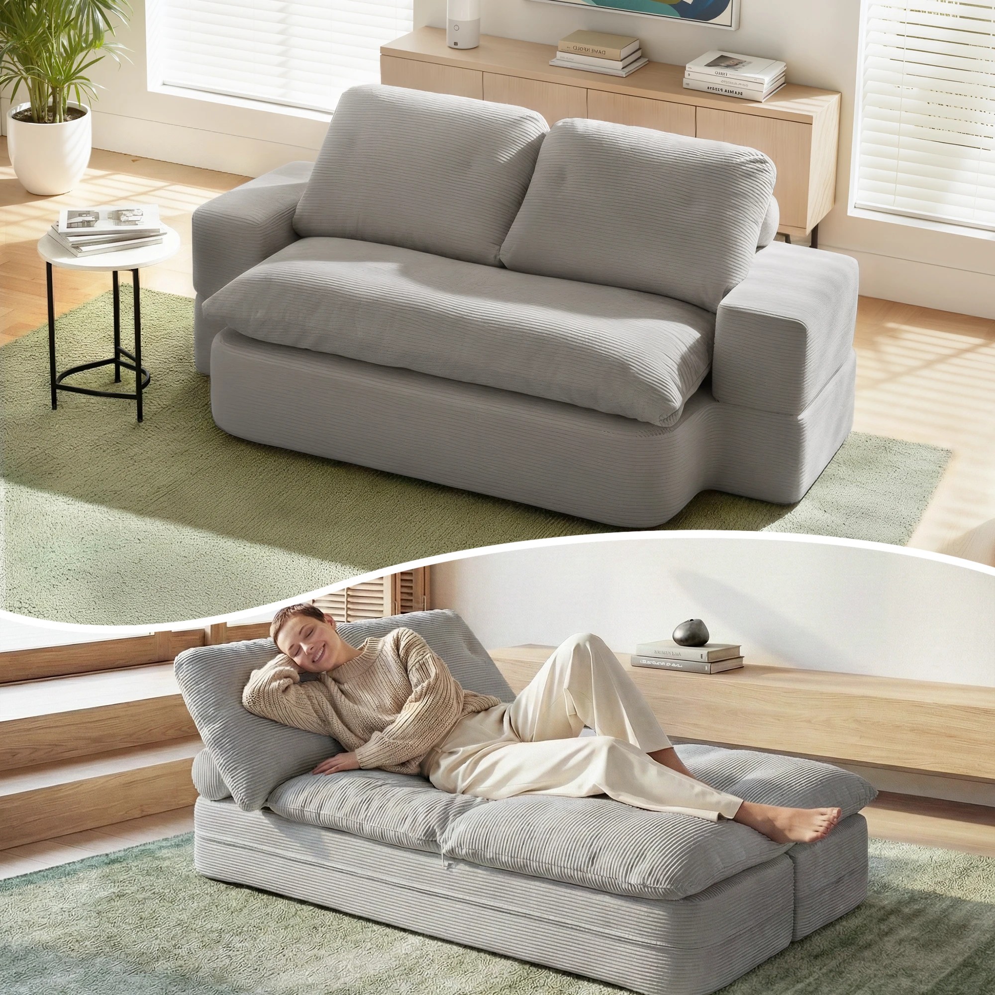 10 Artiss Convertible Folding Sofa Bed 30D High-Density Foam Boneless Couch - Grey, 10 of 10