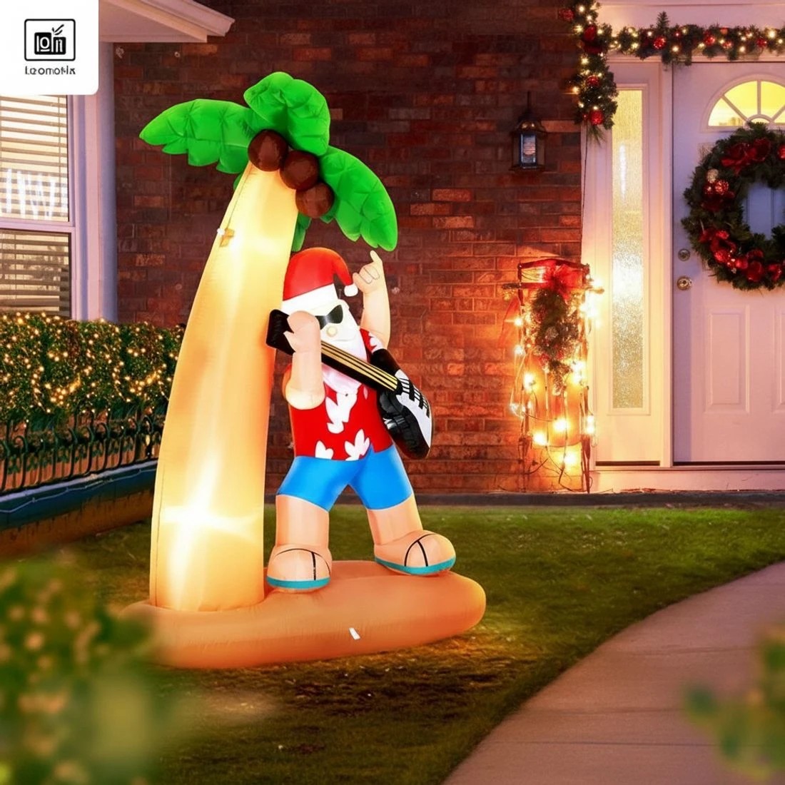 4 Jingle Jollys Christmas Inflatable Santa Guitar 2.1M Led Illuminated Decorations - Multi, 4 of 7