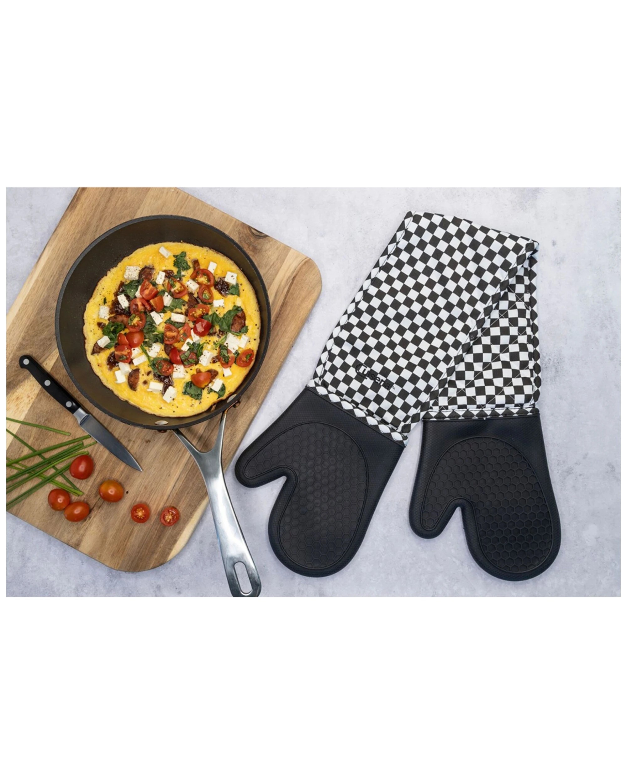 5 Cuisena Silicone Fabric Double Oven Glove — Heat-Resistant Black Check Kitchen Mitt - Black, 5 of 10