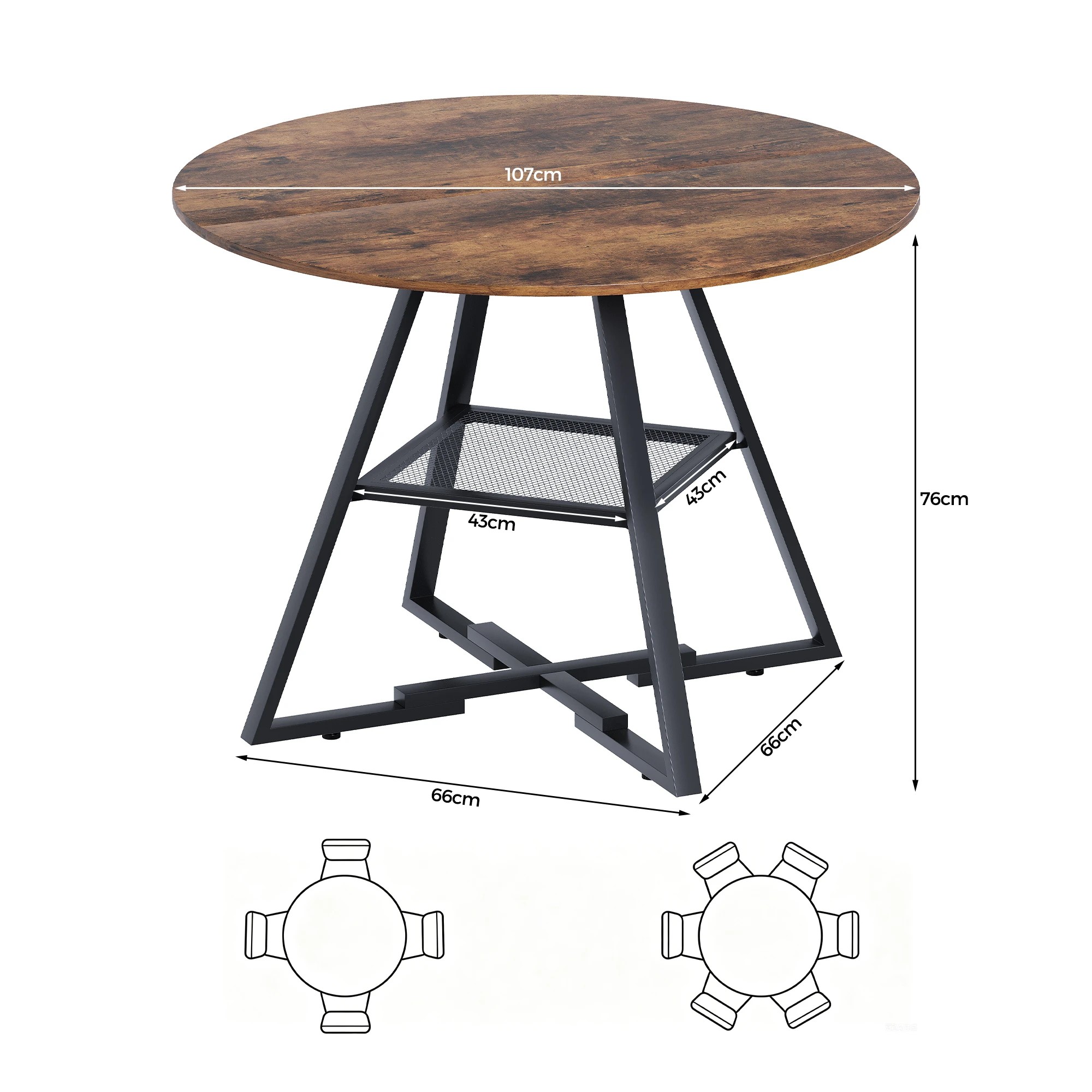 2 Advwin 107cm Round Dining Table for 4-6 People Industrial Kitchen Table Circle Dinner Table - Brown, 2 of 6
