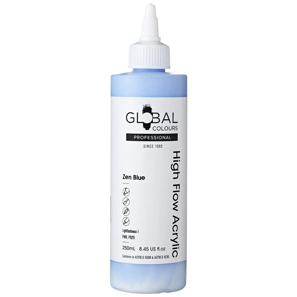 1 Global Colours High Flow Acrylic Paint 250mL Zen Blue, 1 of 2
