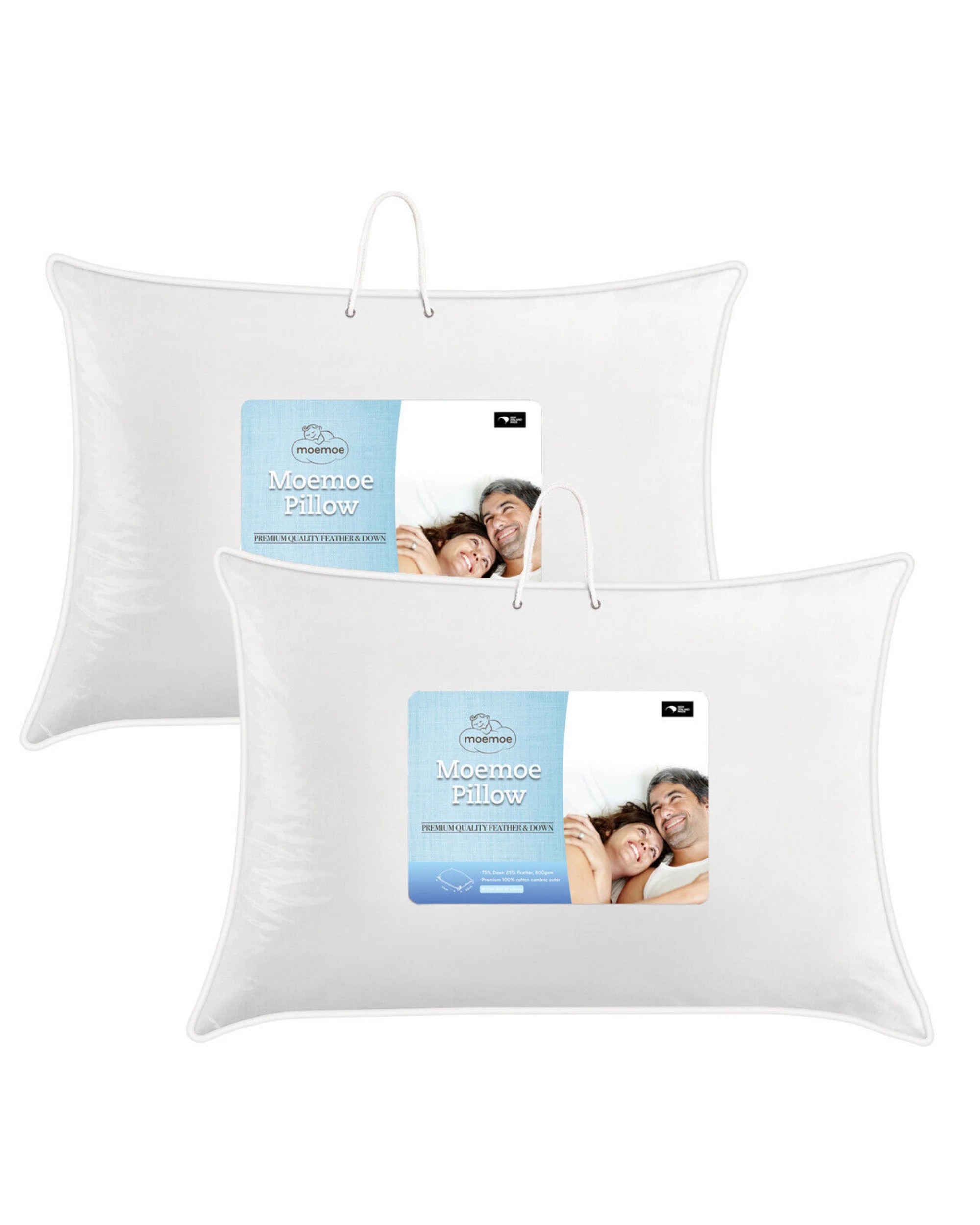 2 Moemoe Premium 75/25 Feathers & Down Standard Pillow 800GSM - White, 2 of 2