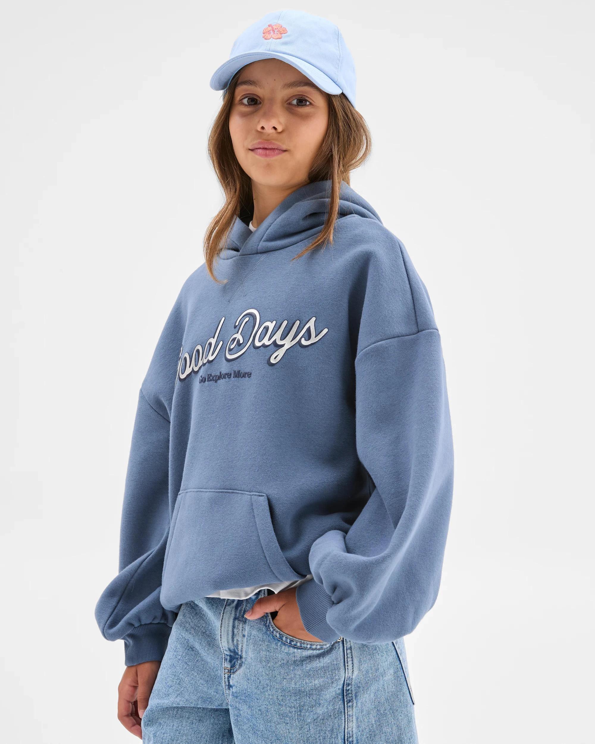 1 Target Kids Australian Cotton Blend Oversized Fleece Hoodie GOOD DAYS BLUE, 1 of 7