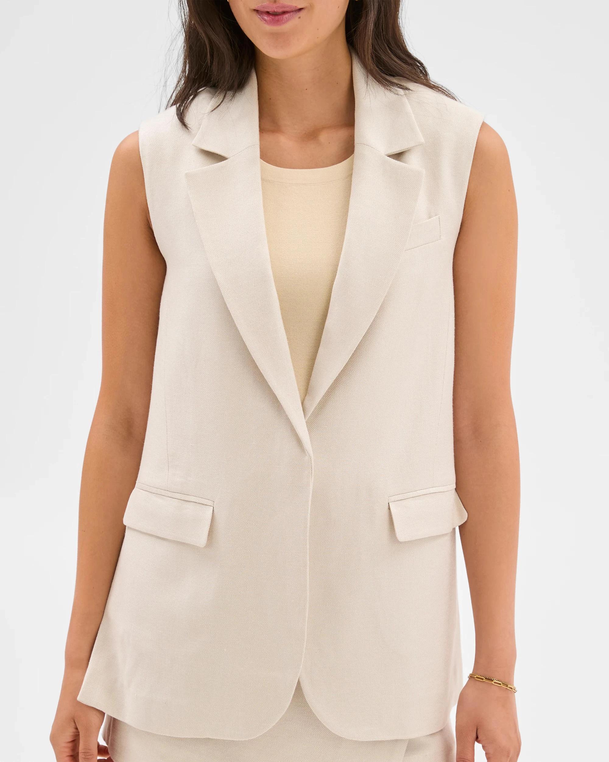 5 Textured Sleeveless Blazer - Preview CREAM, 5 of 6