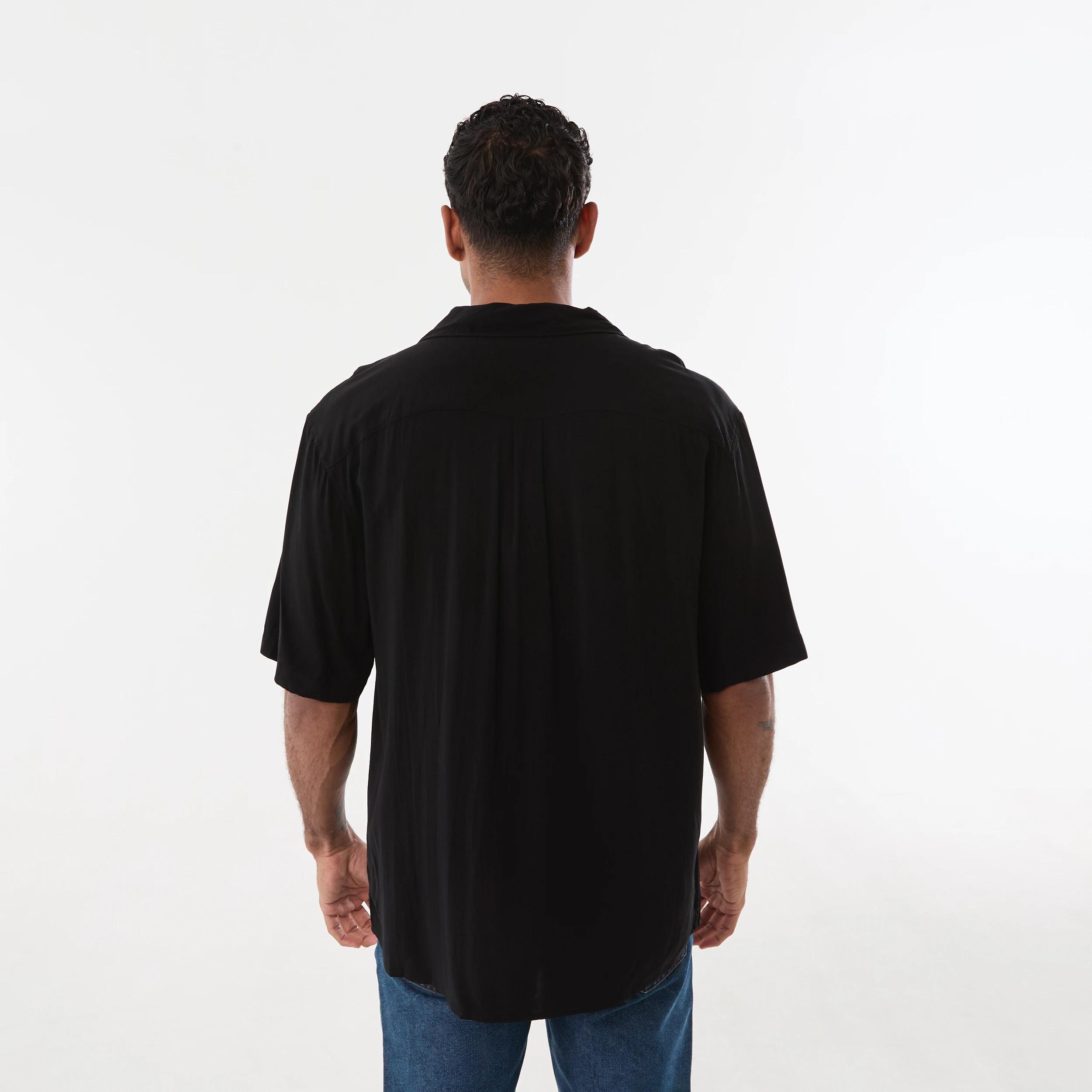 3 Short Sleeve Plain Resort Shirt BLACK, 3 of 5
