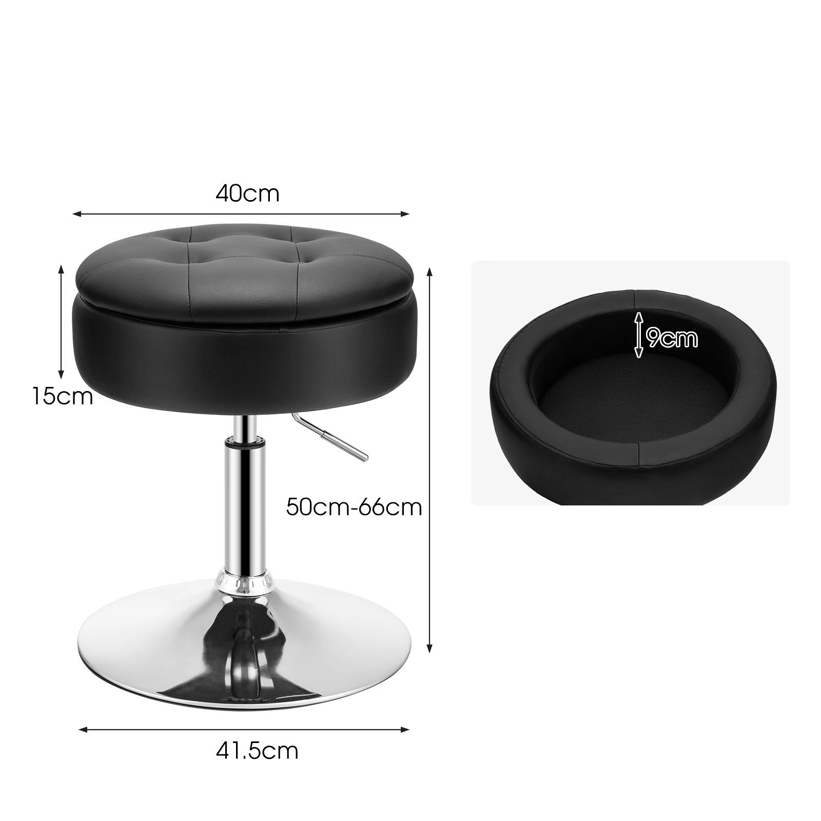 4 Costway Swivel Stool PU Leather w/Flipped Lid Storage Makeup Dressing Chair Side Table - Black, 4 of 4