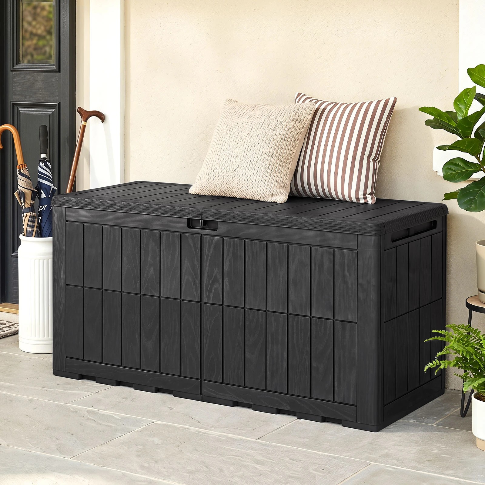4 Costway 455L Outdoor Deck Box Patio Bench All-Weather Storage Bin w/Handles - Black, 4 of 6