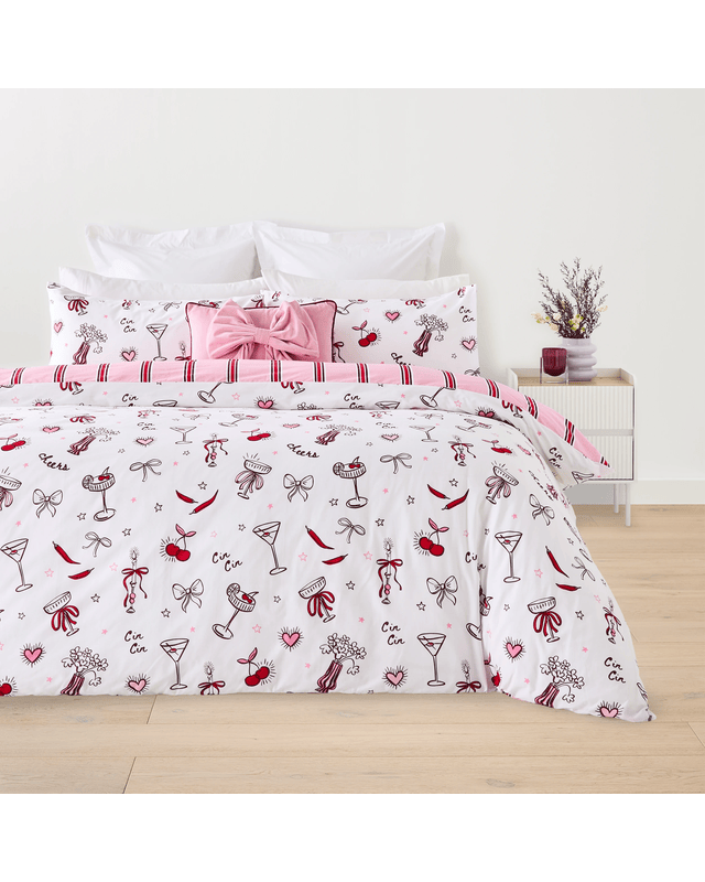 Cheers Cotton Rich Reversible Quilt Cover Set - King