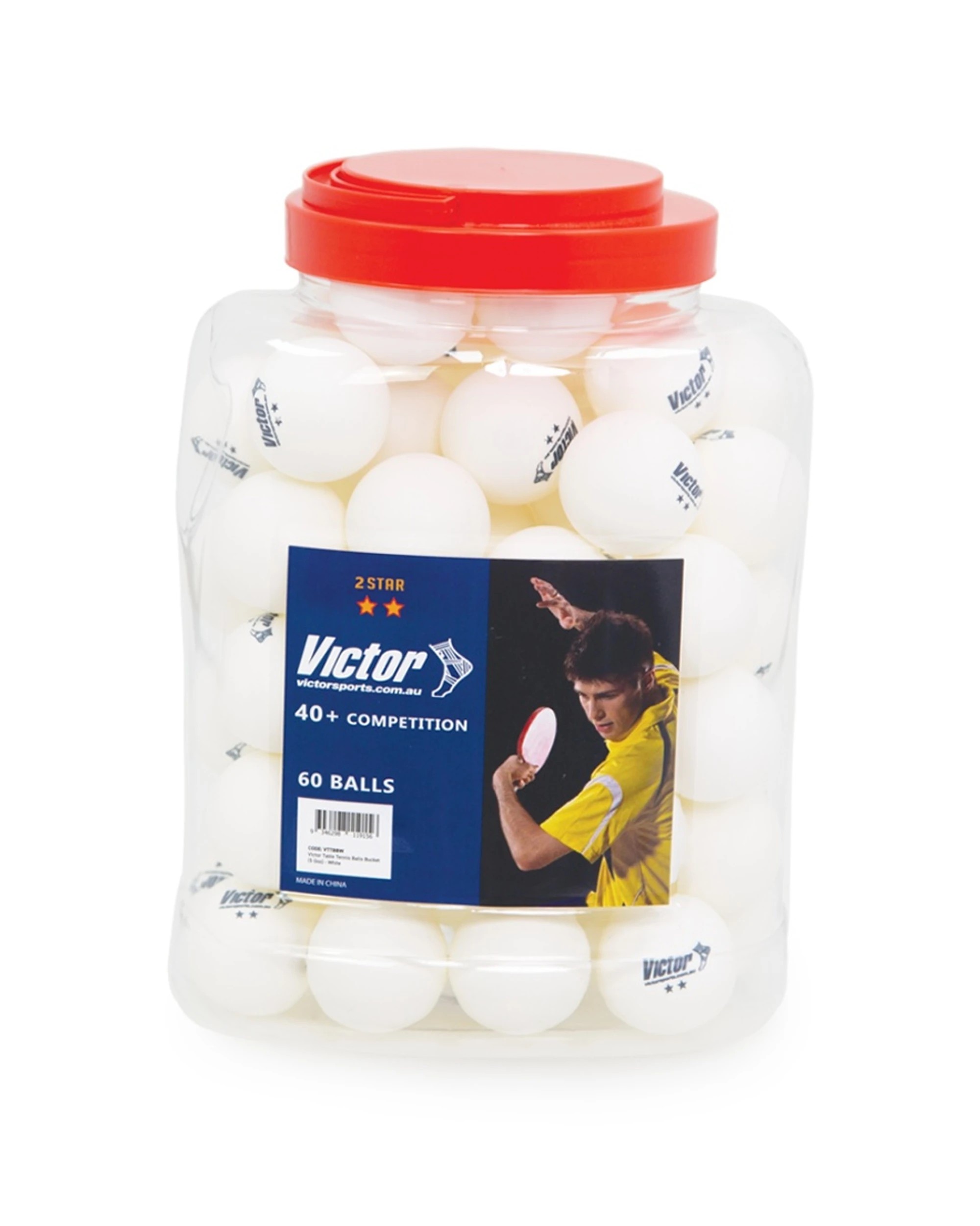 1 Victor Sports 60pc Table Tennis Balls Bucket 2-Star Storage Container - White, 1 of 5
