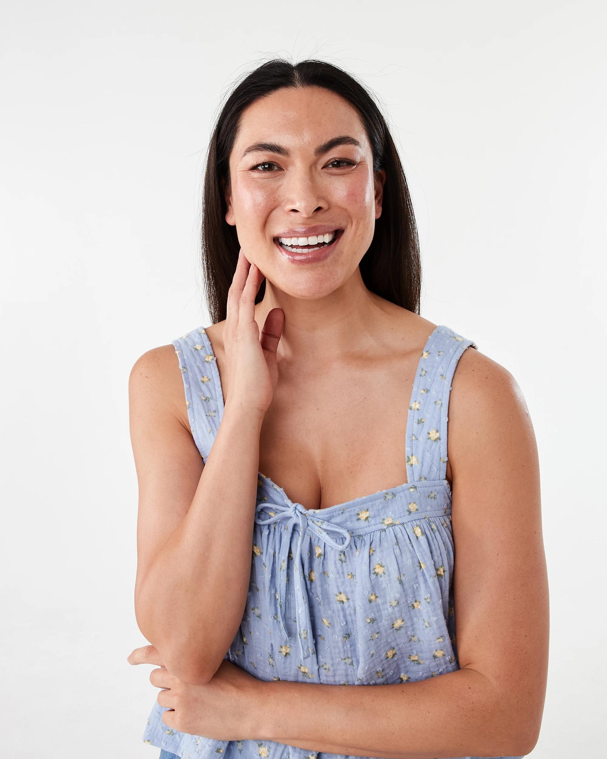 4 Sleeveless Tie Front Top Blue Ditsy, 4 of 6