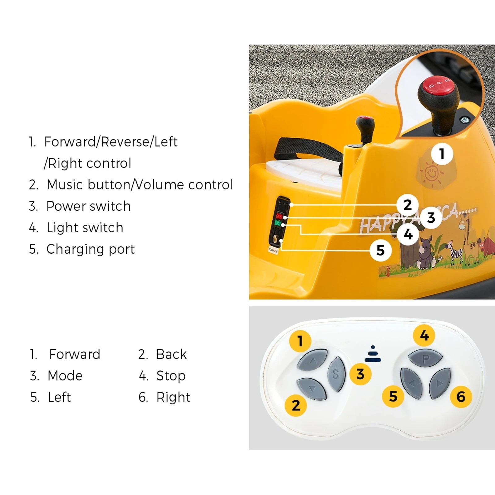 5 Mazam Kids Ride On Car Electric Cars Bumper Toys Remote Control Light Giraffe
 - Yellow, 5 of 10