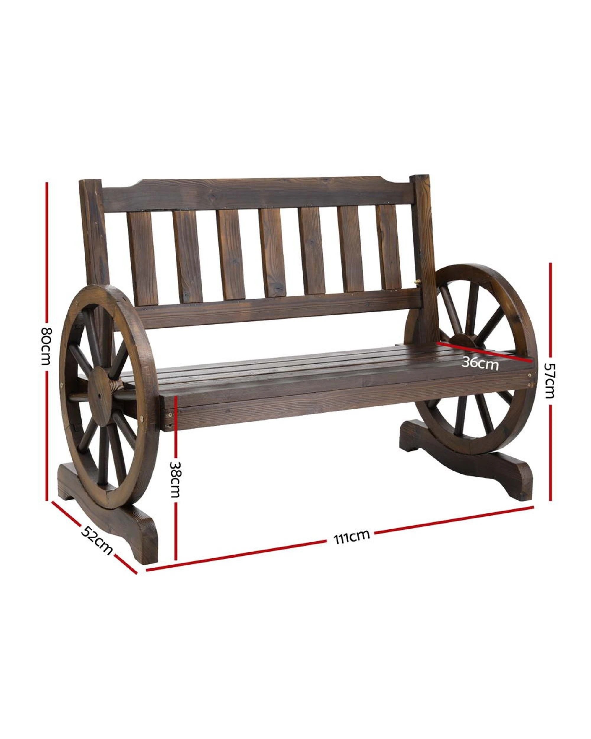 1 Gardeon Outdoor Garden Bench Wooden 2 Seater Wagon Chair Patio Furniture
 - Brown, 1 of 2