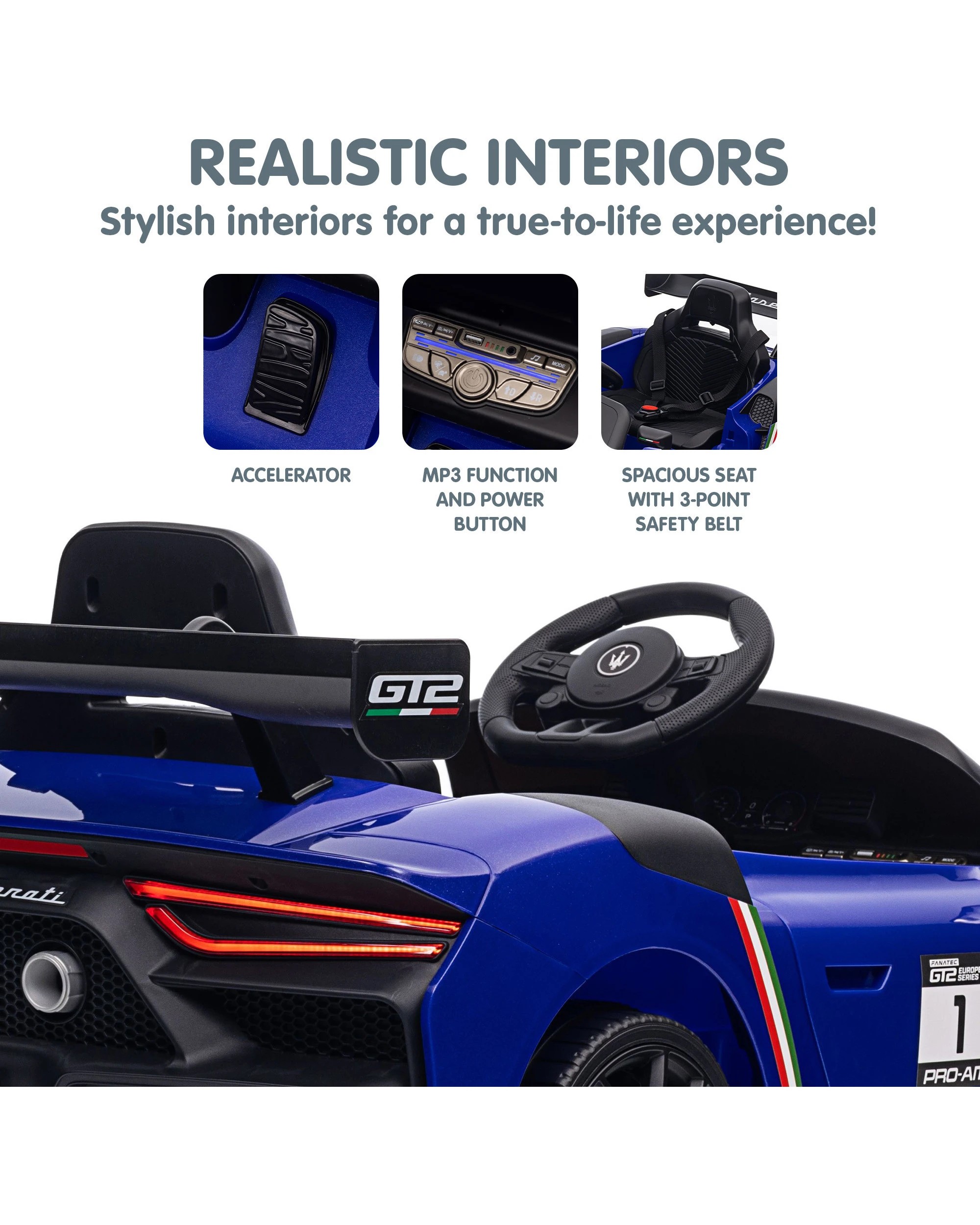 7 Kahuna Maserati MC20 GT2 Licensed Electric Kids Ride On Race Car Blue, 7 of 10