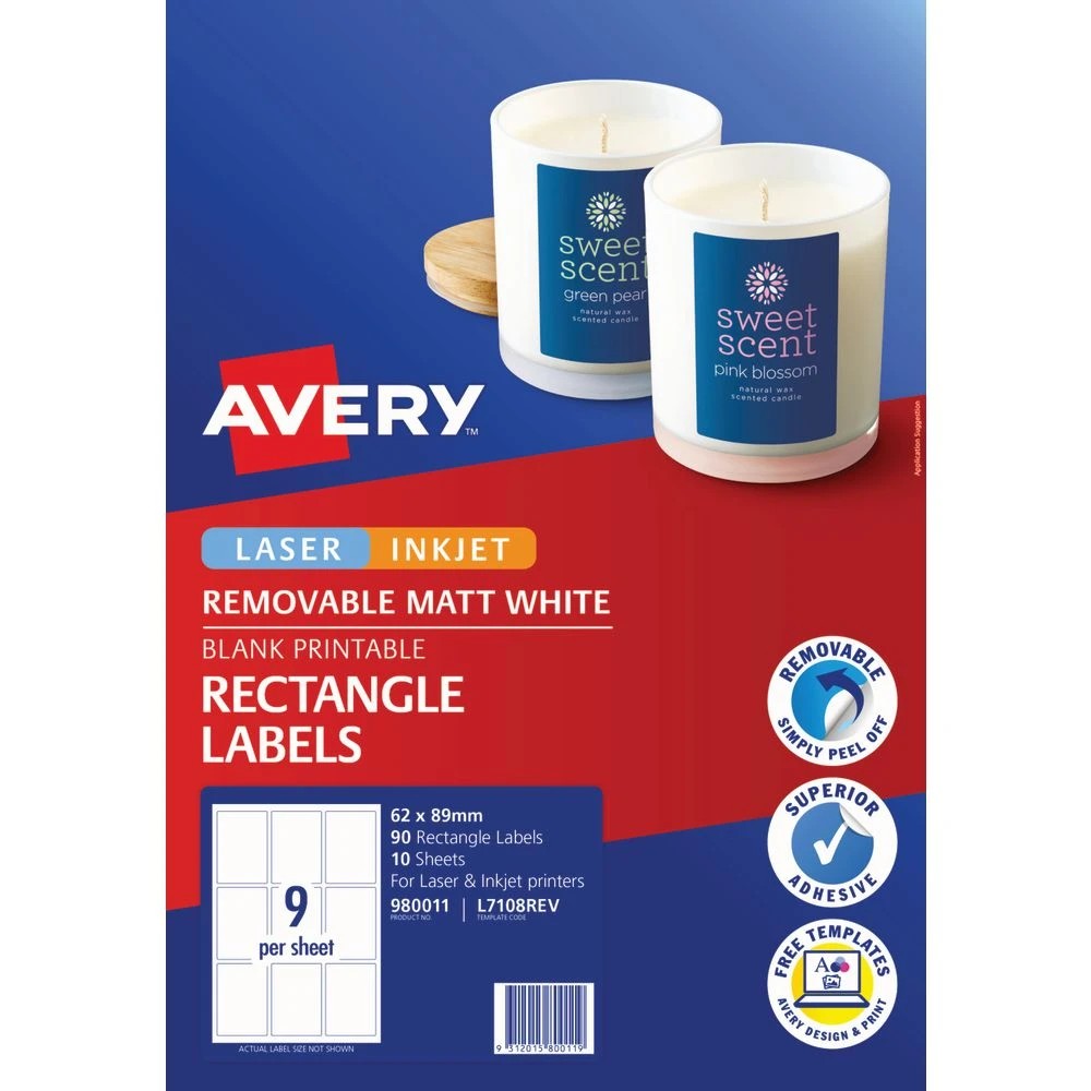 2 Avery 9UP Inkjet Laser Removable Labels White 9 Sheets, 2 of 6