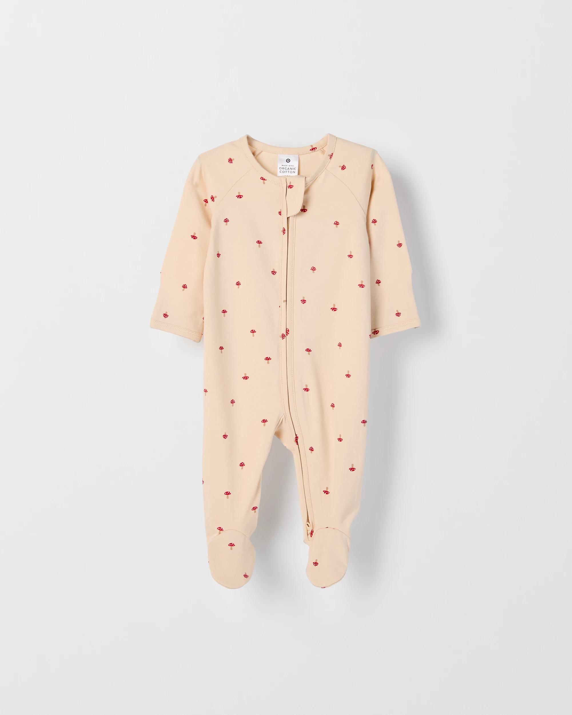 1 Target Baby Baby Organic Cotton Zip Coverall MUSHROOMS, 1 of 2