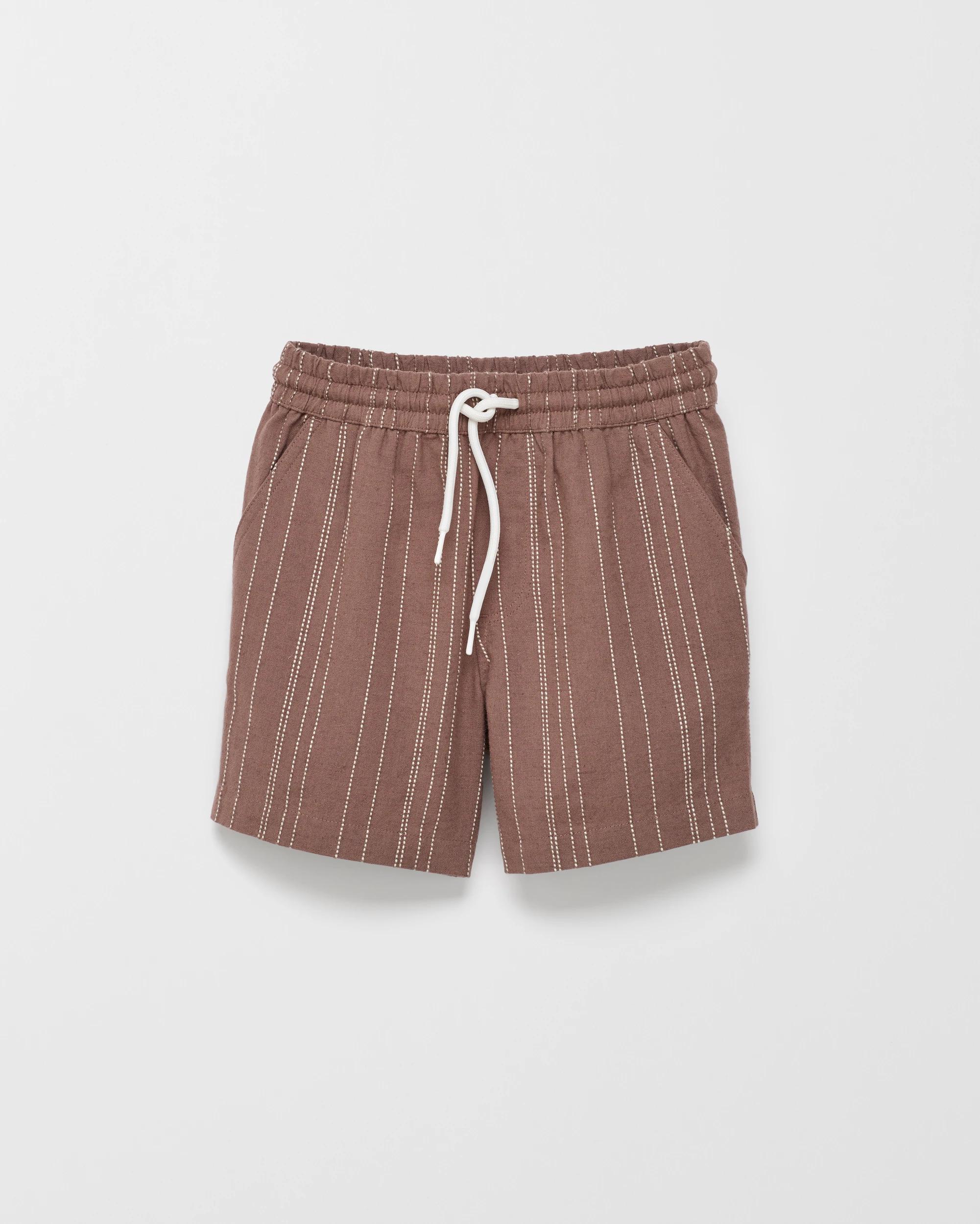 4 Target Cotton Linen Blend Textured Stripe Volley Shorts BROWN/CREAM STRIPE, 4 of 5