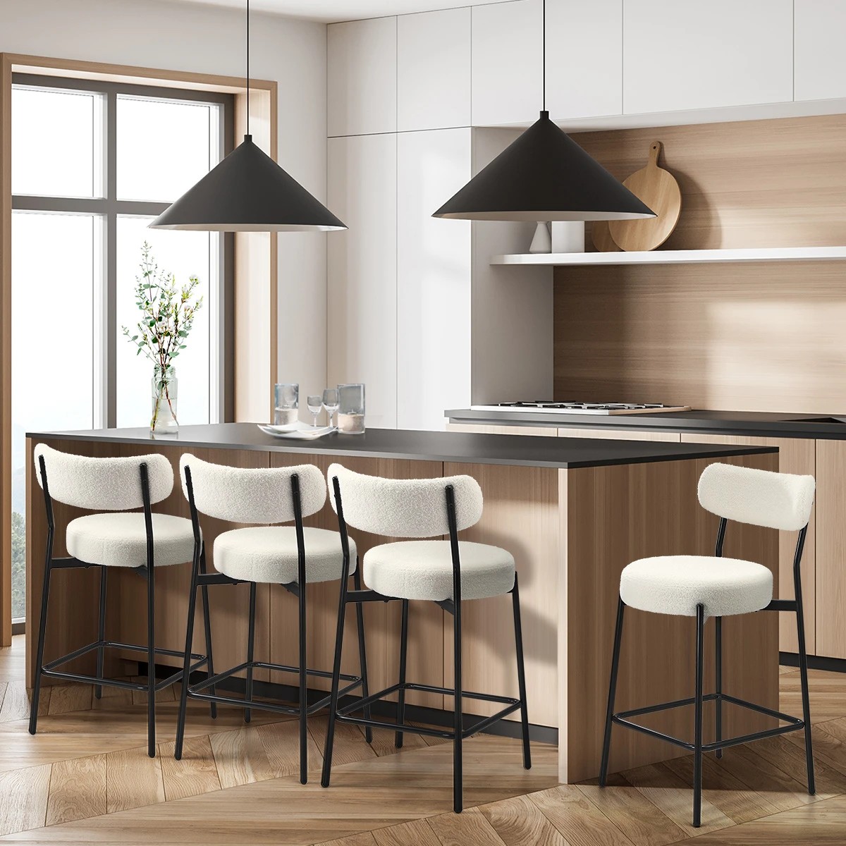 3 Oikiture 4x Bar Stools Kitchen Dining Chairs Counter Stool Boucle Fabric
 - White, 3 of 10