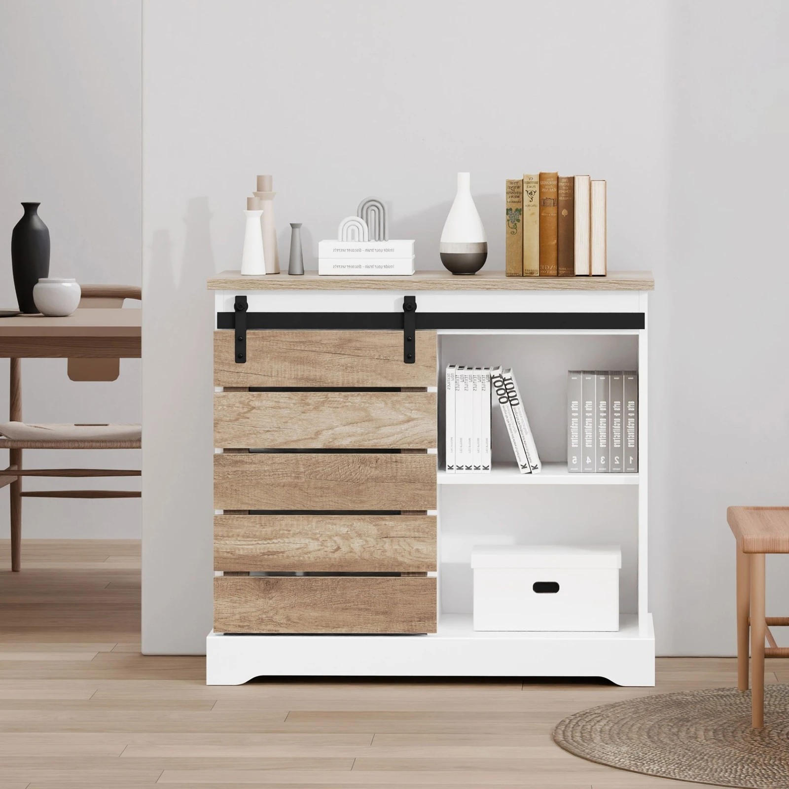 4 Alfordson Buffet Sideboard Cabinet Storage Cupboard Sliding Door Pantry - White, 4 of 10