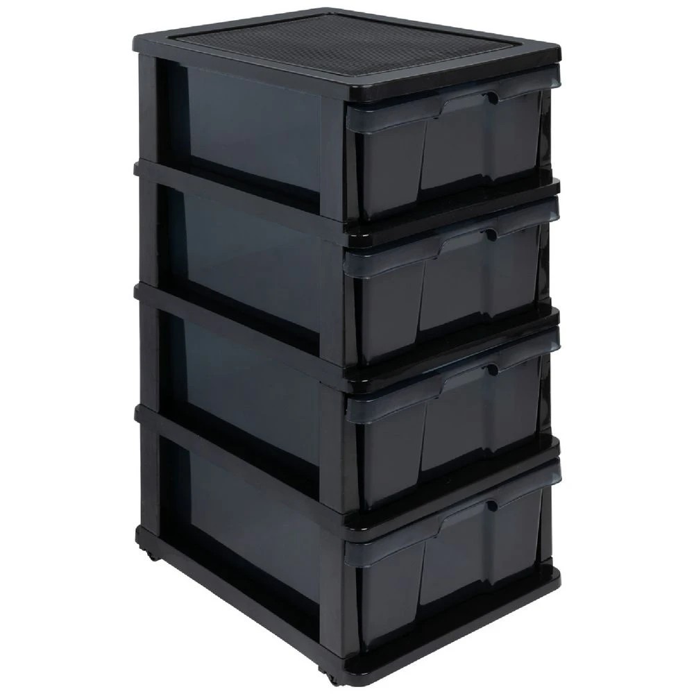 1 J.Burrows 4 Drawer Storage Tower on Wheels Black, 1 of 10