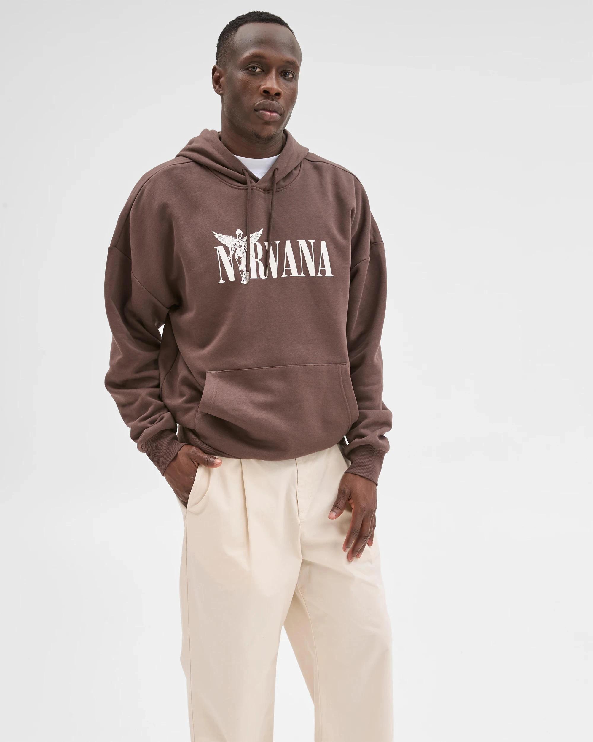 4 Nirvana Logo Australian Cotton Blend Graphic Hoodie CHOCOLATE, 4 of 6