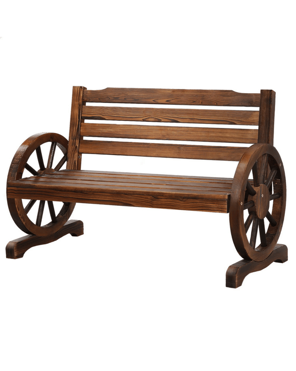 Alfordson Wooden Garden Bench Wagon Wheel Chair Seat Outdoor Patio - Charcoal