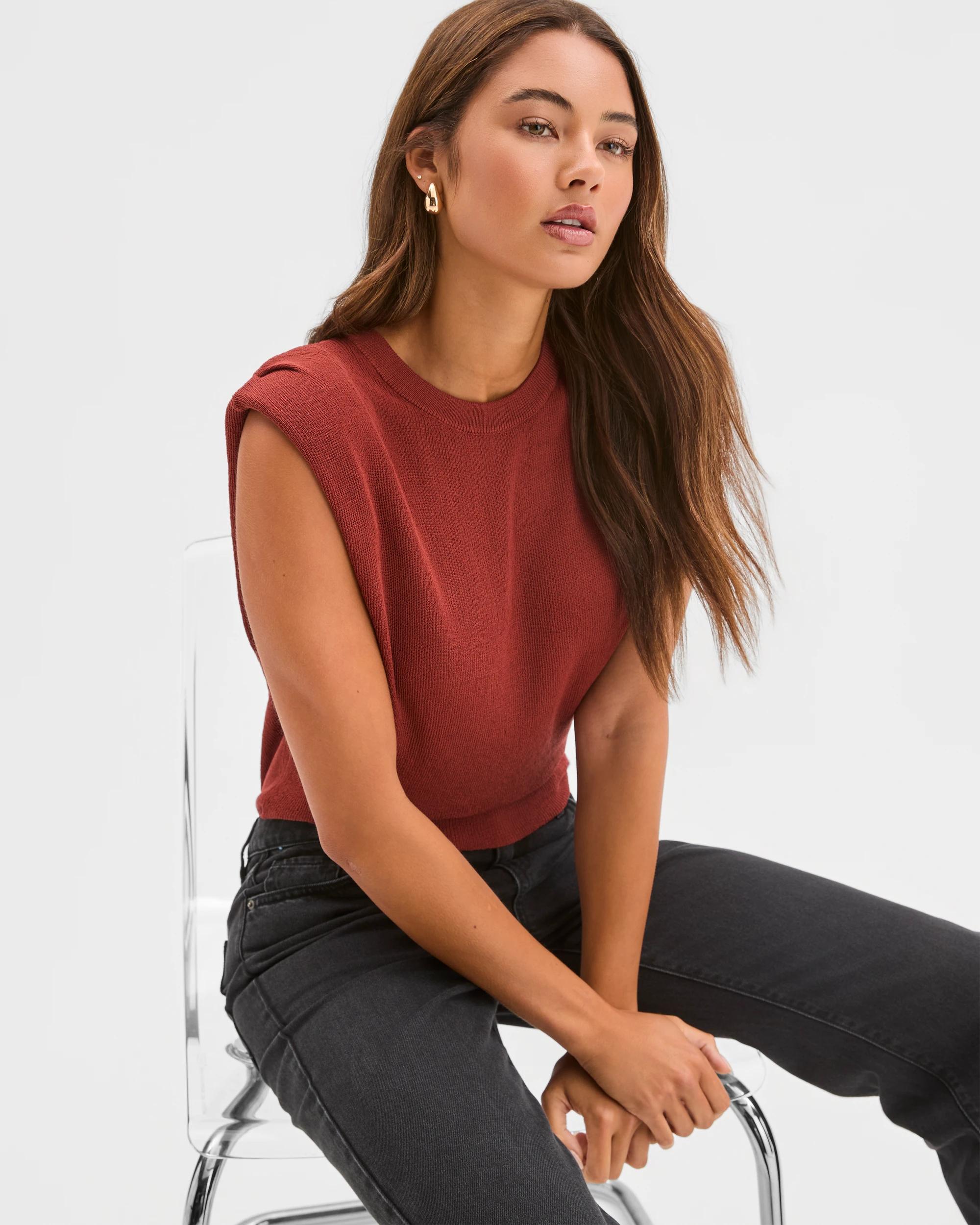 1 Lily Loves Extended Shoulder Knit Top RUST, 1 of 7