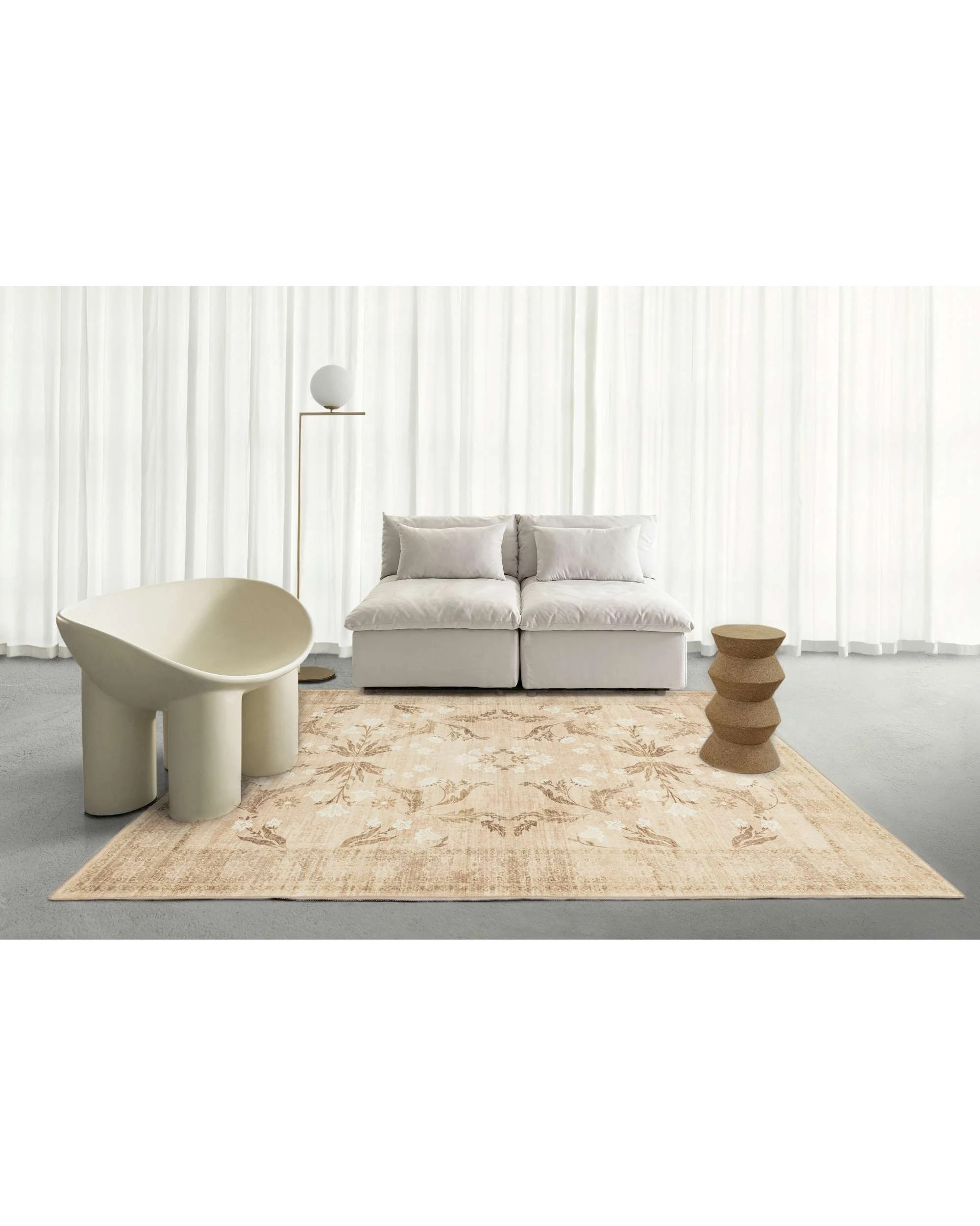 2 Loopsie Rosas Vintage Floral Washable Rug-290cm x 190cm - Beige, 2 of 8