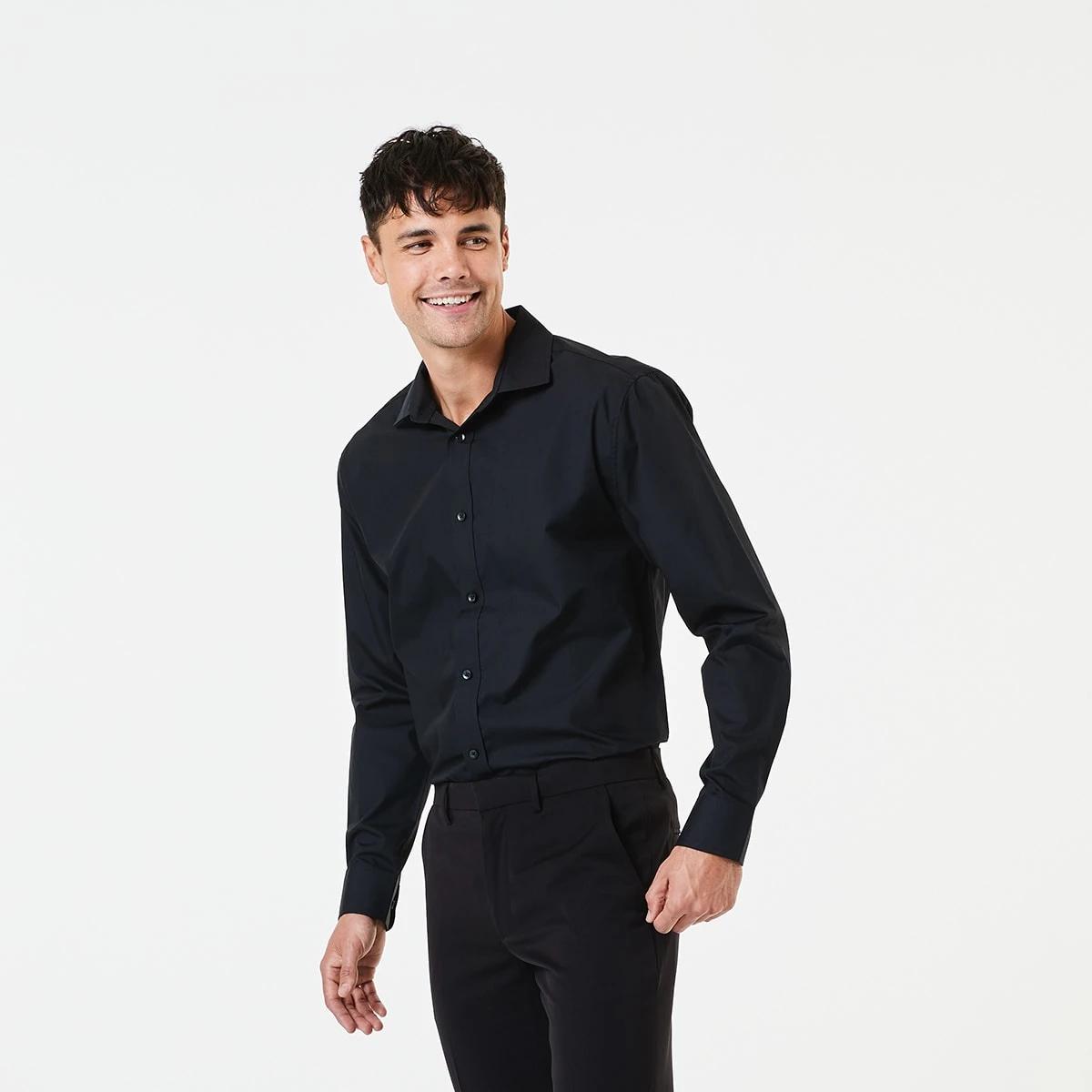 2 Work Long Sleeve Business Shirt Black, 2 of 7