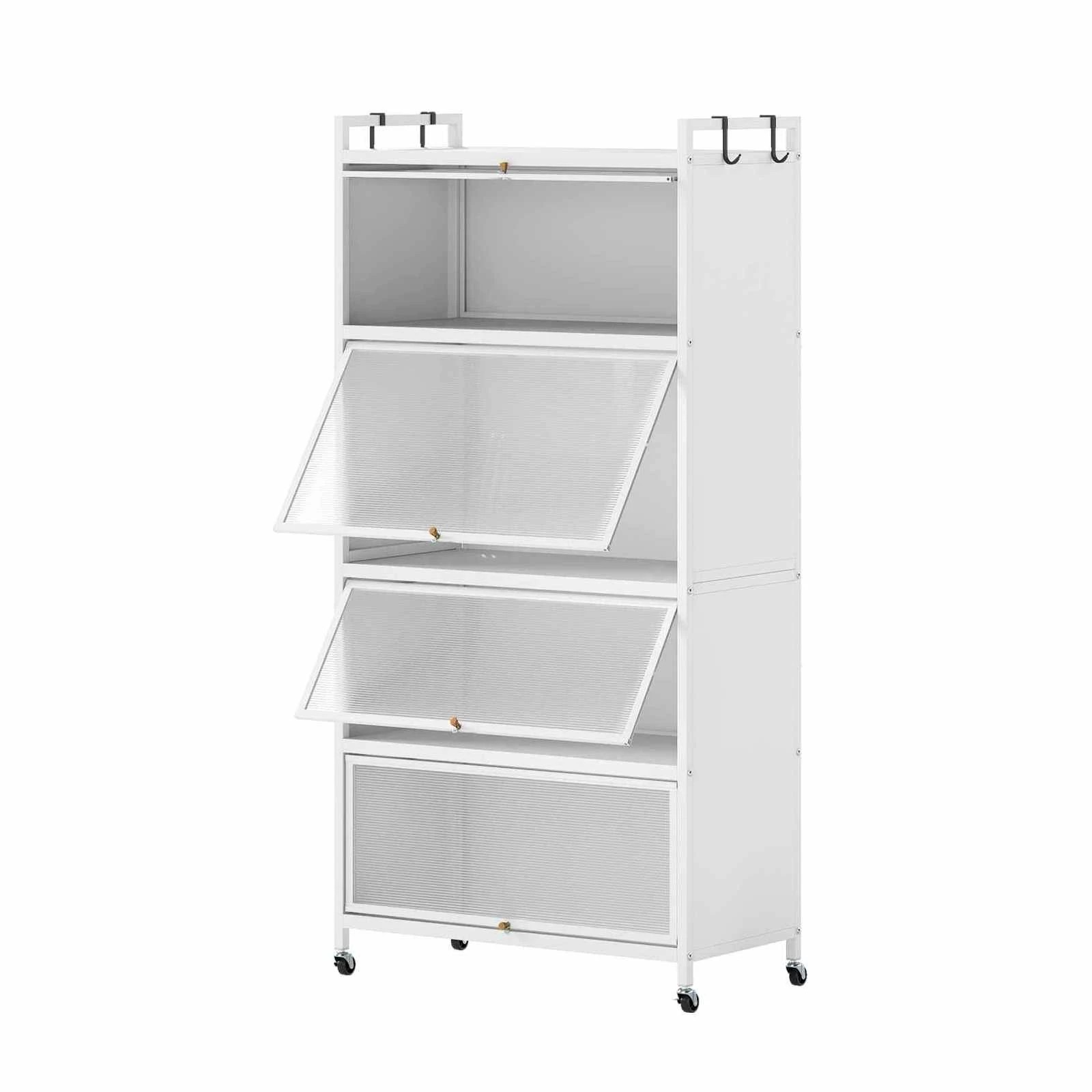 1 Costway 5-Tier Kitchen Storage Cabinet Rolling Microwave Stand Bakers Rack - White, 1 of 3